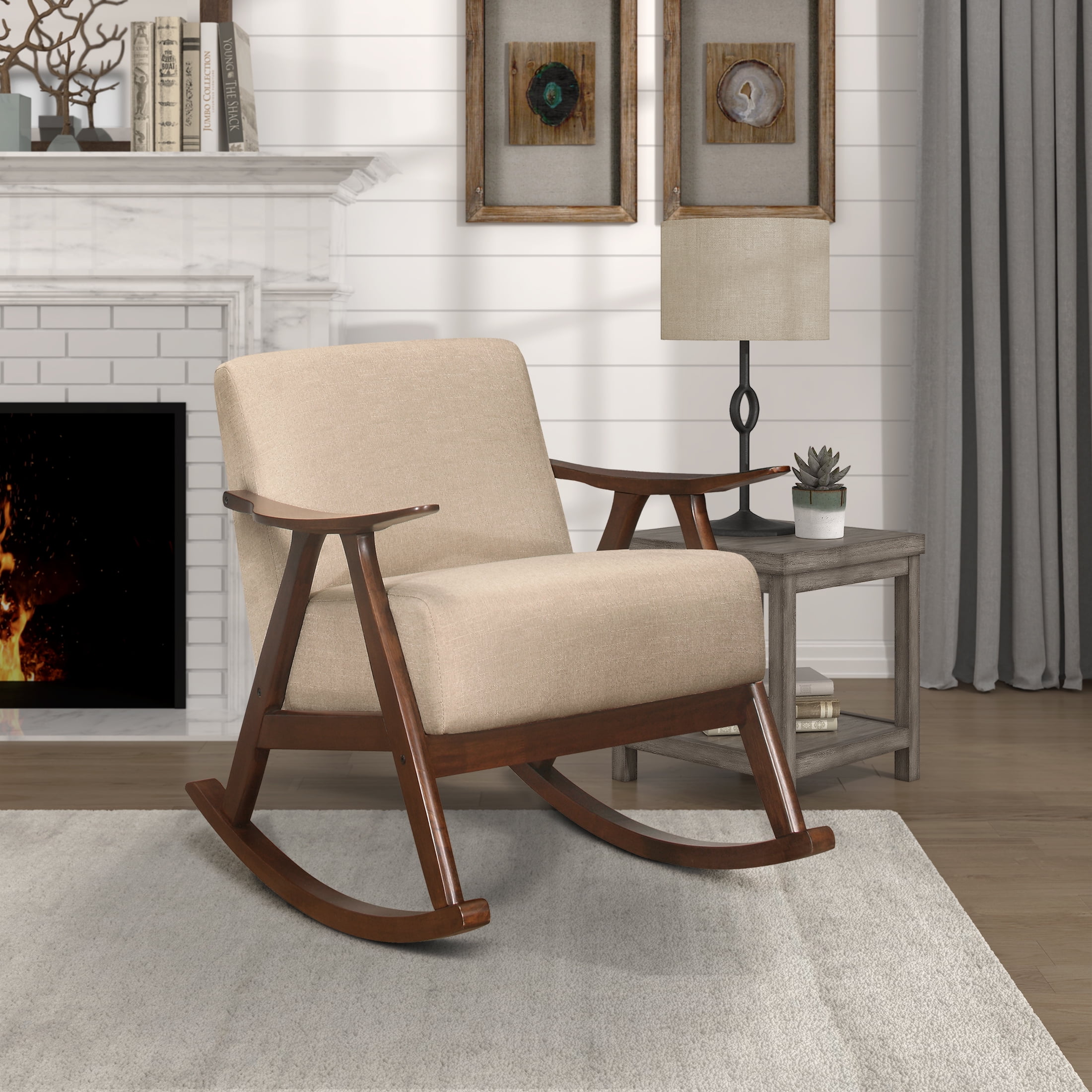 OakvillePark Hamilton Fabric Upholstered Rocking Chair, Light Brown ...
