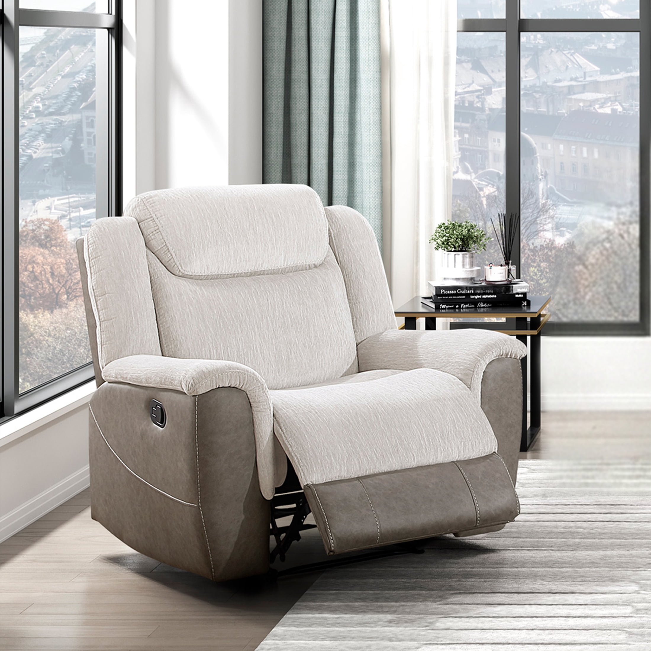 OakvillePark Harrowlyn Chenille and Polished Microfiber Manual Recliner, Beige