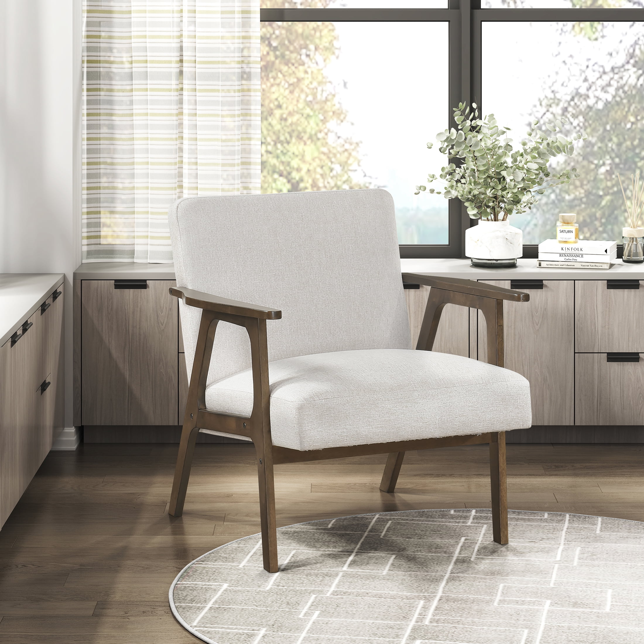OakvillePark Harrowveil Textured Fabric Accent Chair, Beige/Brown Wood