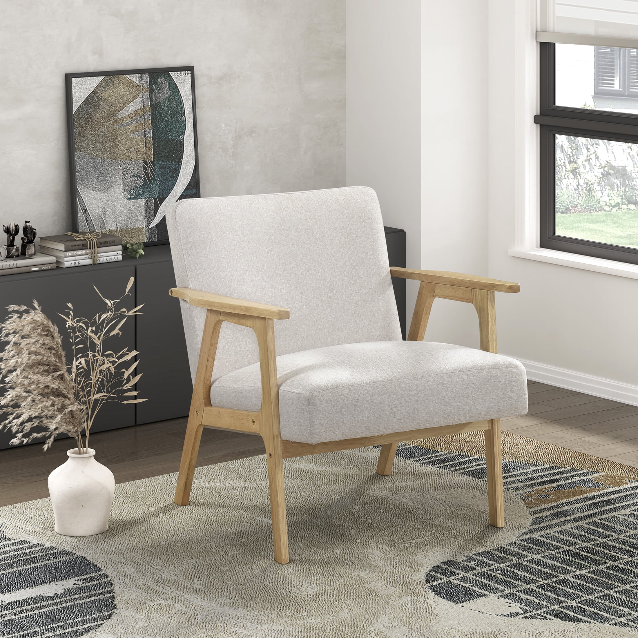 OakvillePark Harrowveil Textured Fabric Accent Chair, Beige/Natural Wood