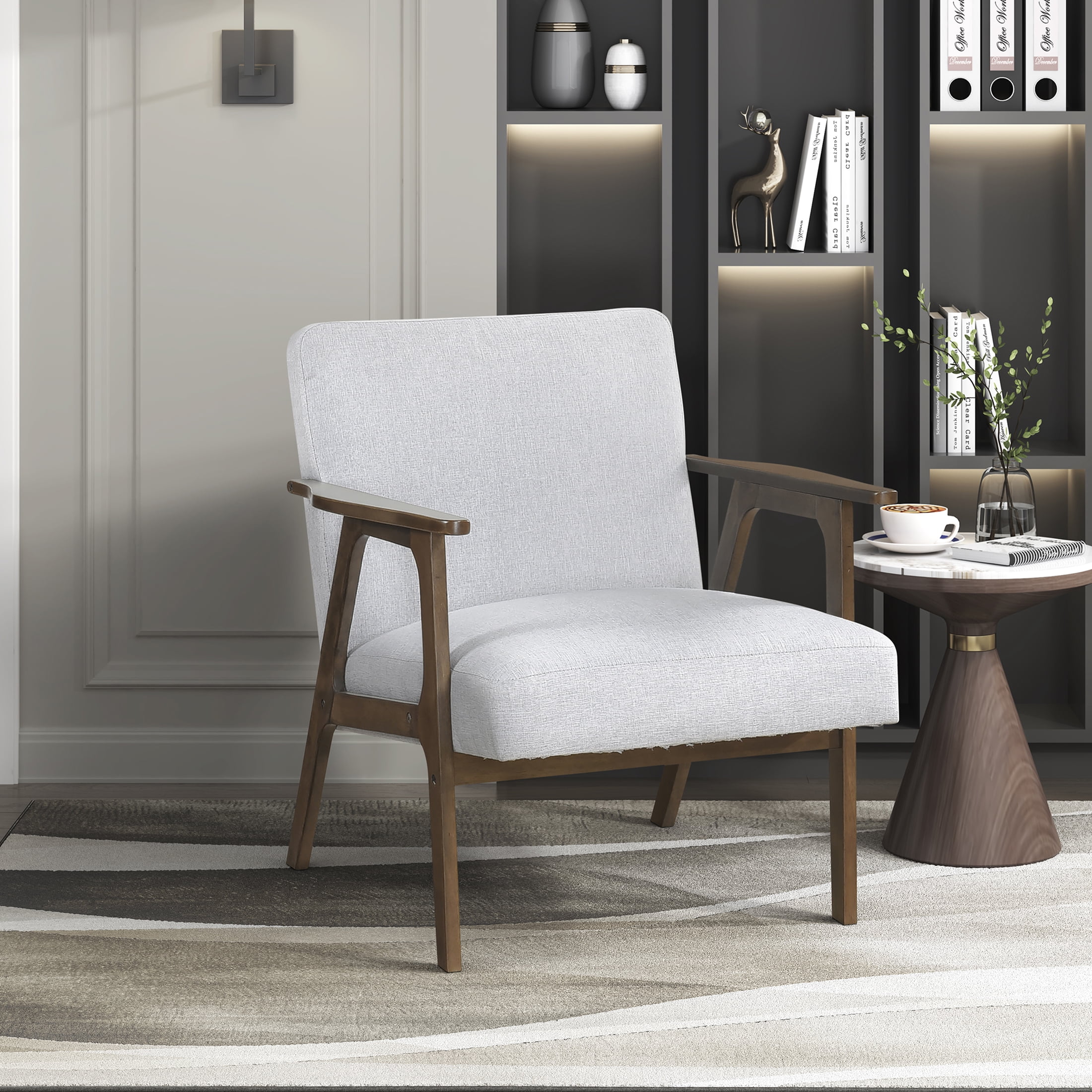 OakvillePark Harrowveil Textured Fabric Accent Chair, Gray/Brown Wood
