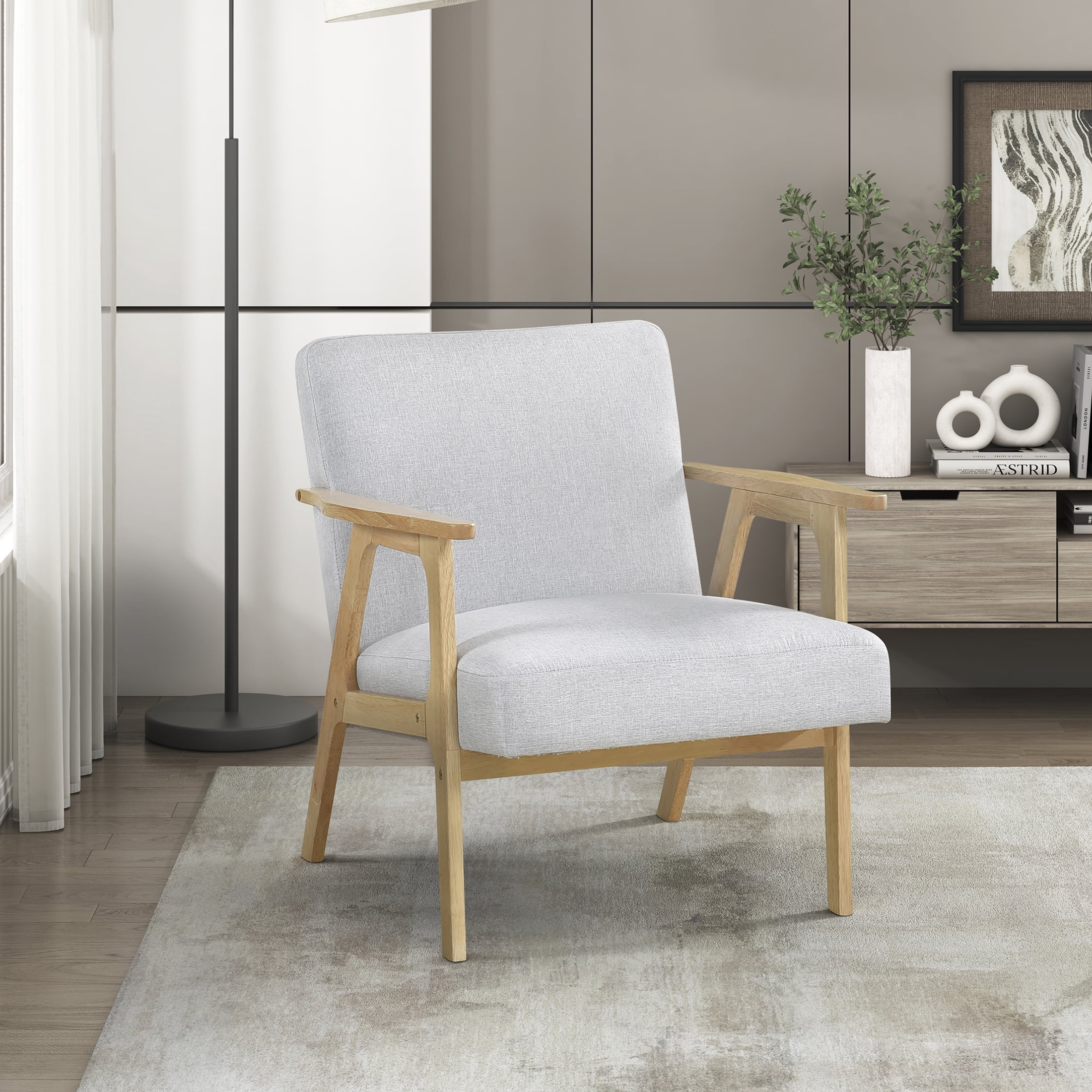 OakvillePark Harrowveil Textured Fabric Accent Chair, Gray/Natural Wood