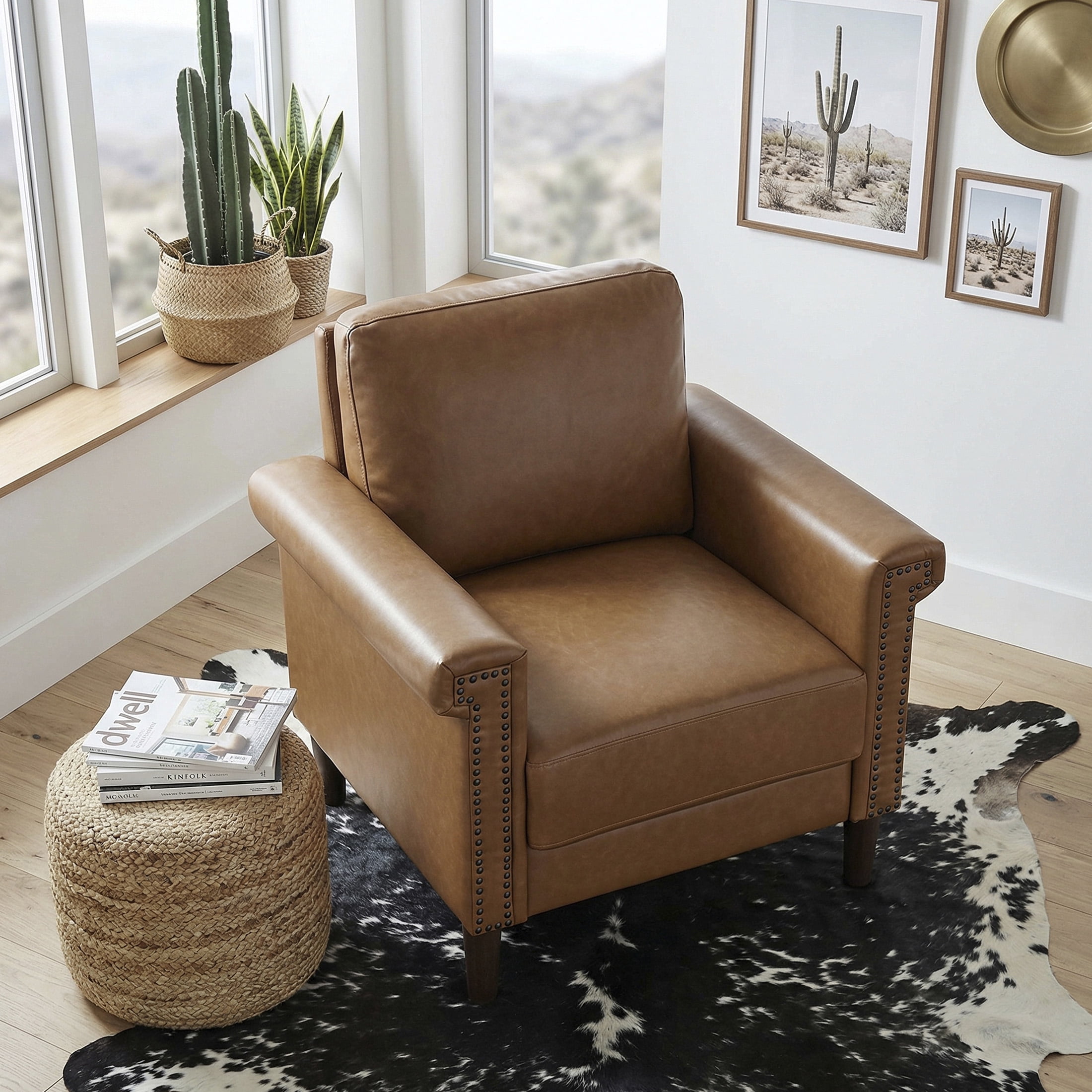 OakvillePark Hartwell Faux Leather Chair with Nailhead Trim, Brown