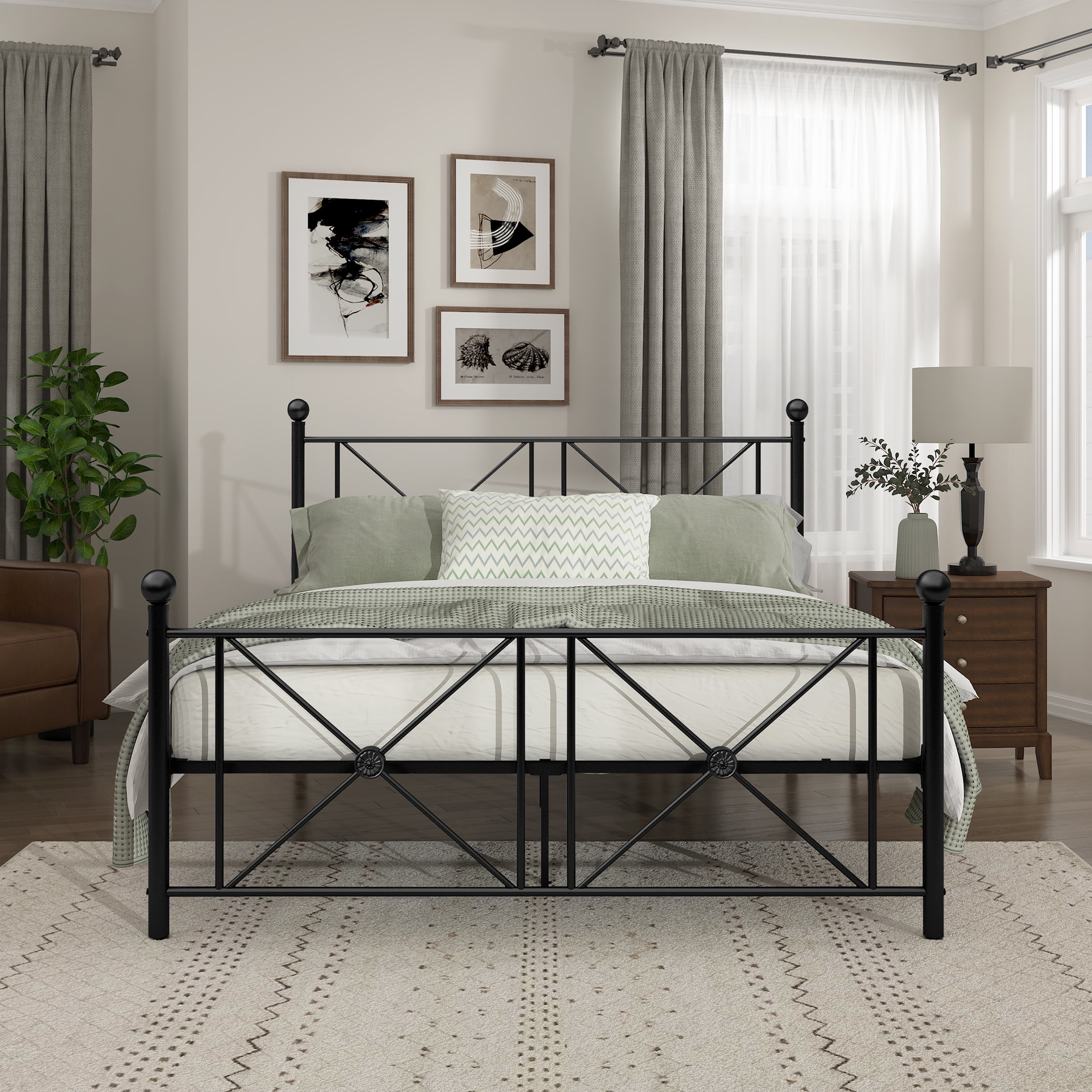 OakvillePark Hilton Open-Frame Metal Platform Bed, Full, Black
