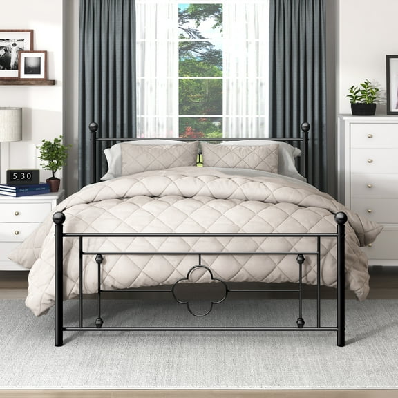 OakvillePark Hilton Open-Frame Metal Platform Bed, Full, Black