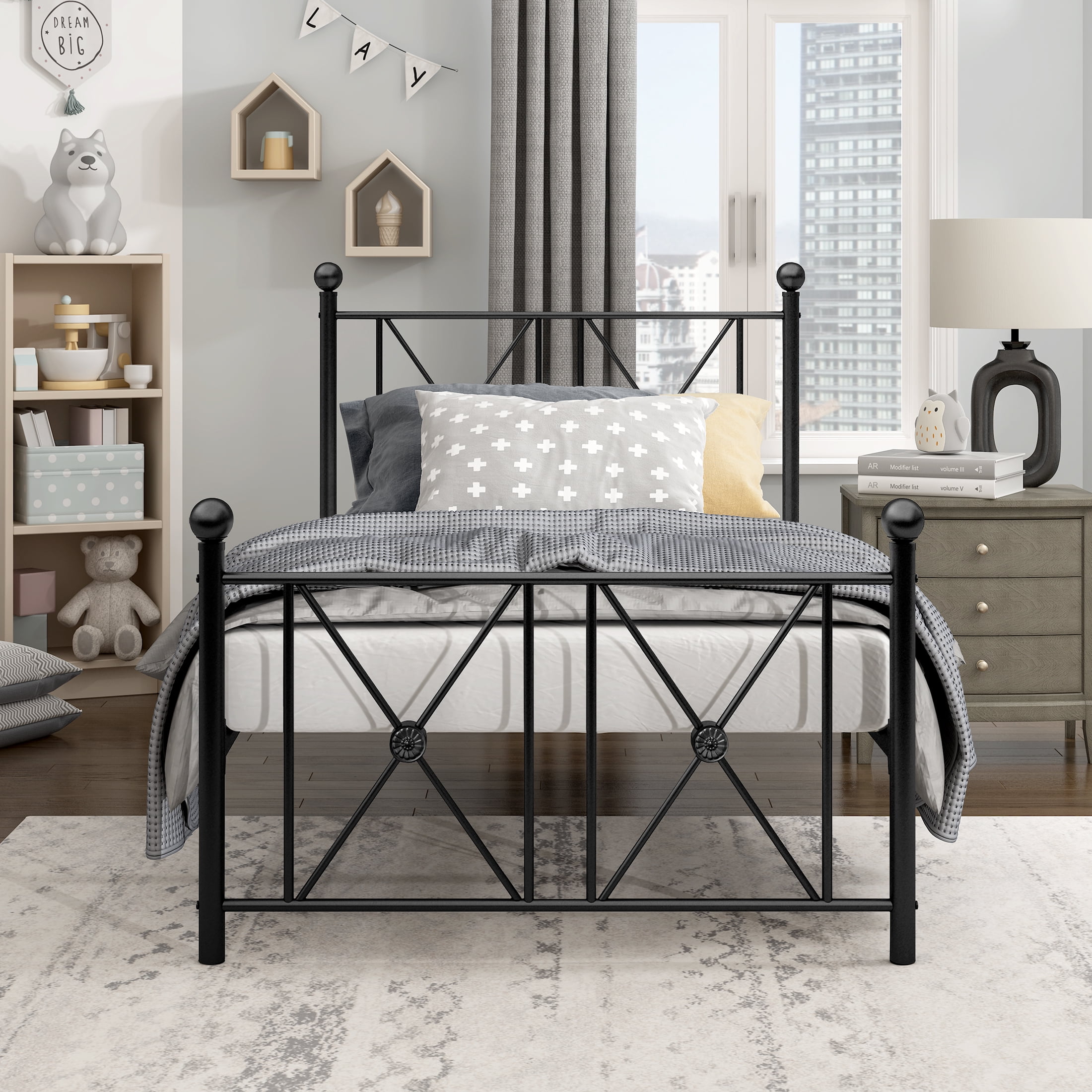 OakvillePark Hilton Open-Frame Metal Platform Bed, Twin, Black