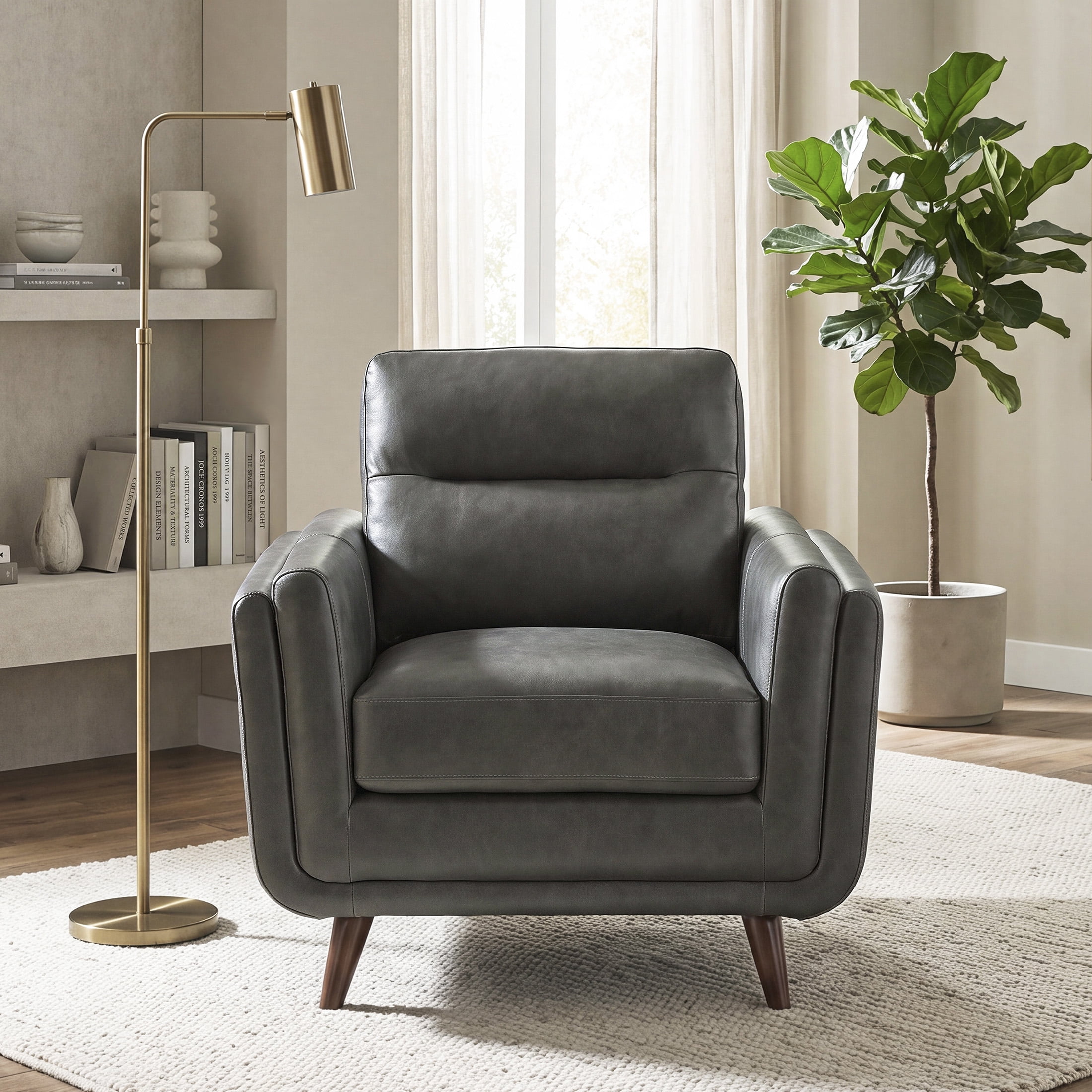OakvillePark Husk Contemporary Leather Match Living Room Chair, Dark Gray