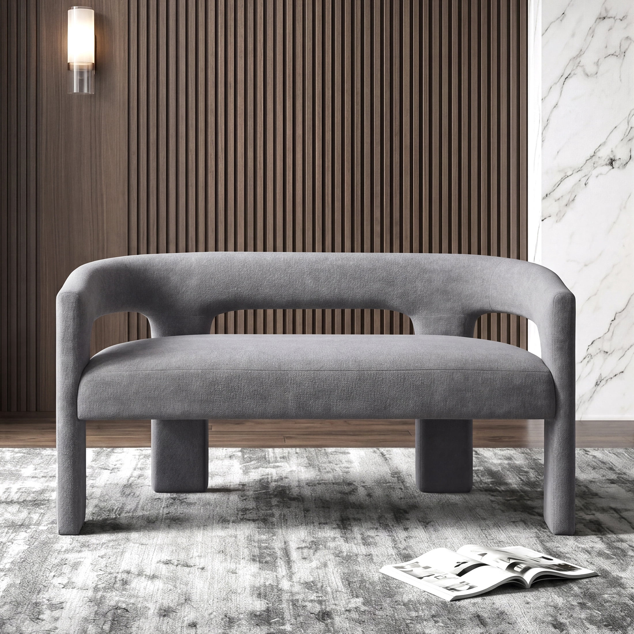 OakvillePark Kora Rectangle Boucle Upholstered Bench with Arms, Dark Gray