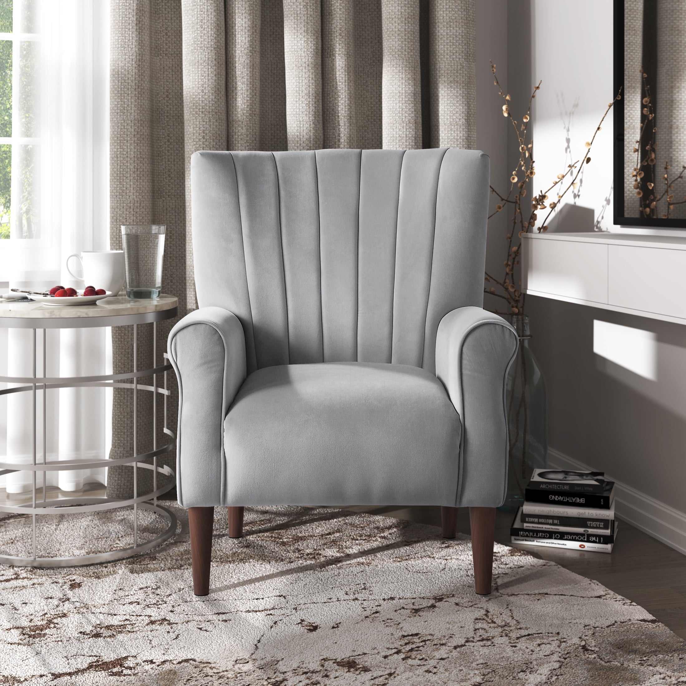 Free Shipping OakvillePark Larue Velvet Fabric Upholstered Accent Chair Dark Gray Walmart
