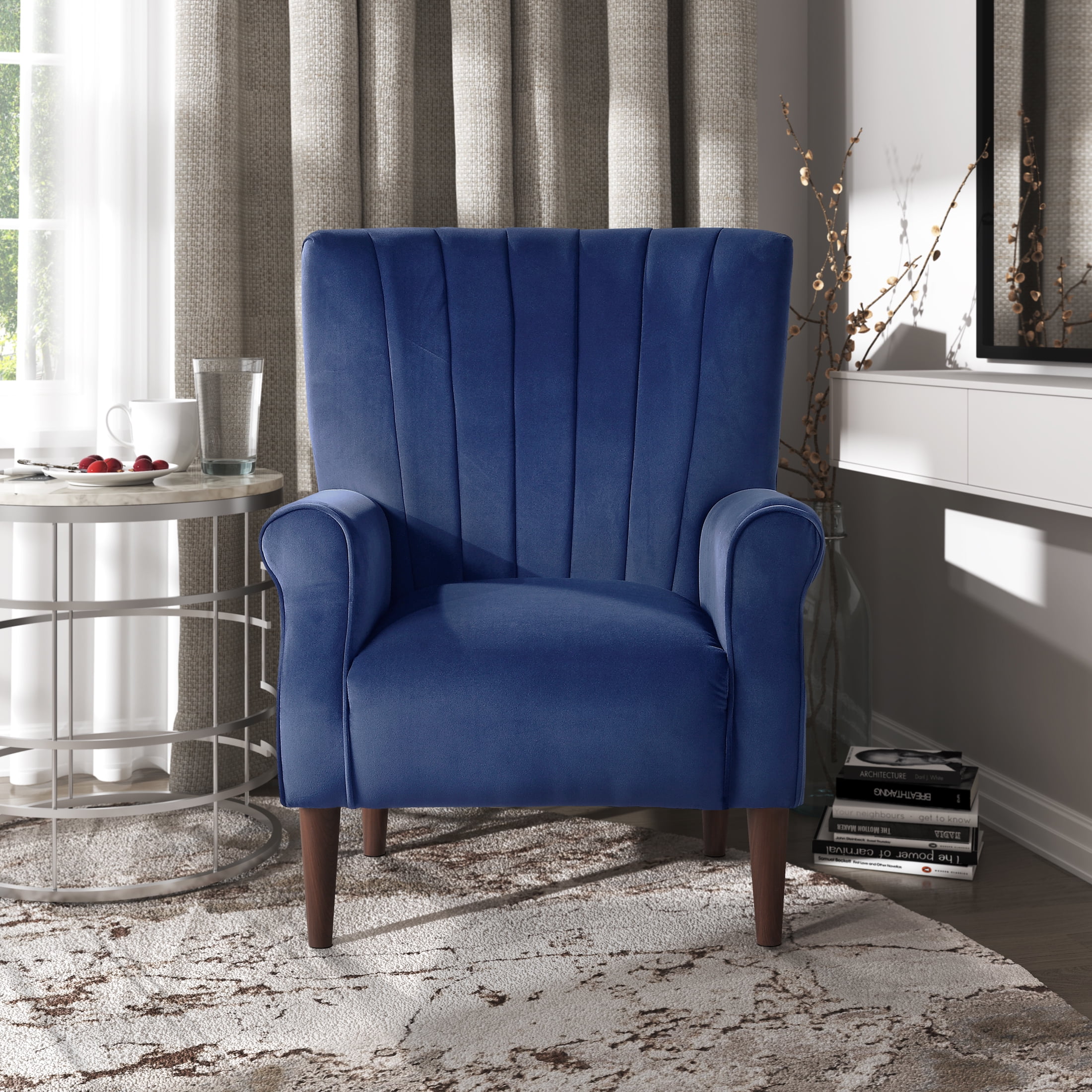OakvillePark Larue Velvet Fabric Upholstered Accent Chair Peacock