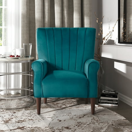 OakvillePark Larue Velvet Fabric Upholstered Accent Chair, Peacock