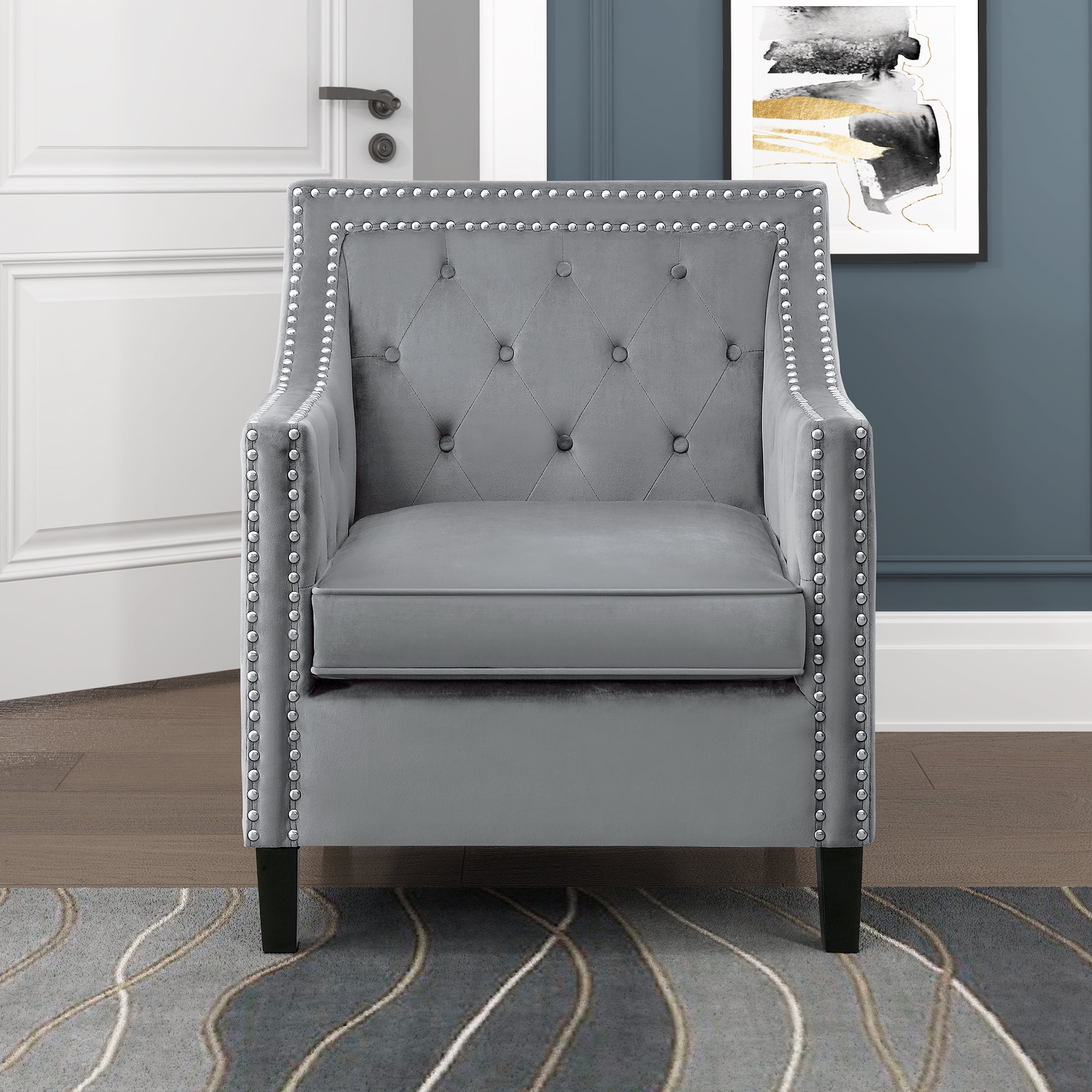 OakvillePark Latourell Velvet Upholstered Accent Chair Gray