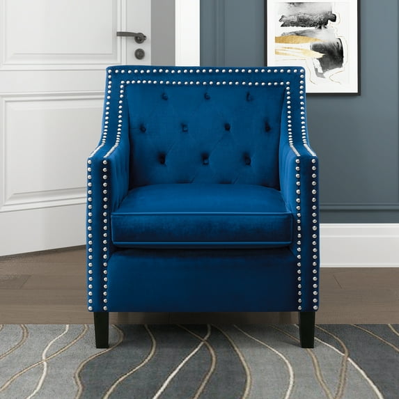 OakvillePark Latourell Velvet Upholstered Accent Chair, Navy Blue