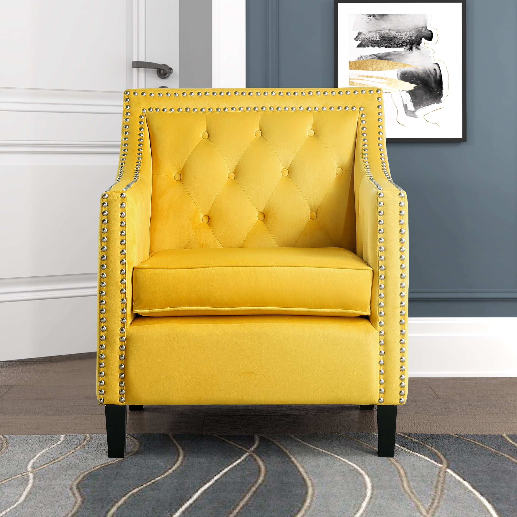 OakvillePark Yellow Velvet Accent Chair - Comfort - Walmart.com
