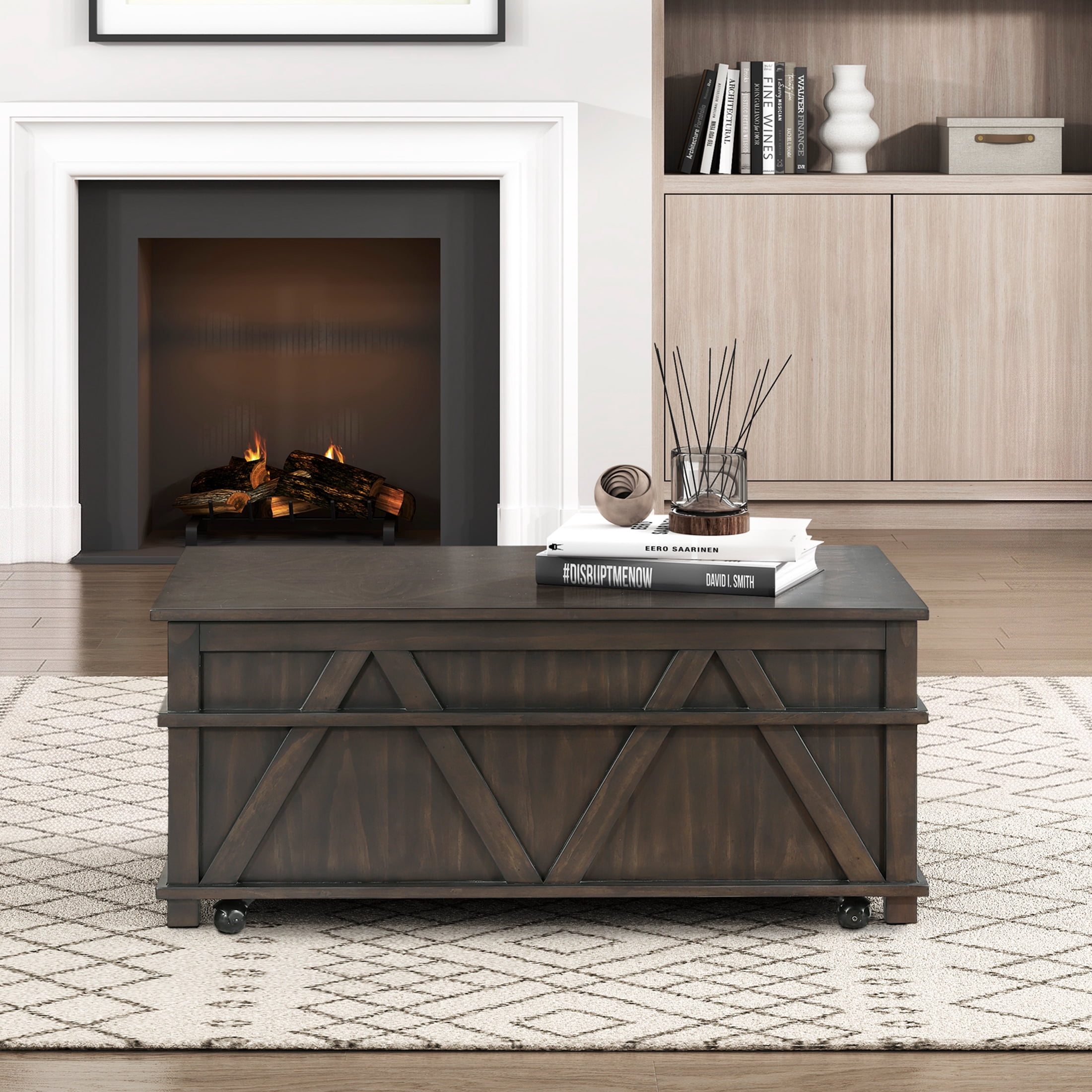 OakvillePark Lior Lift Top Coffee Table with Hidden Compartments and Casters, Brown