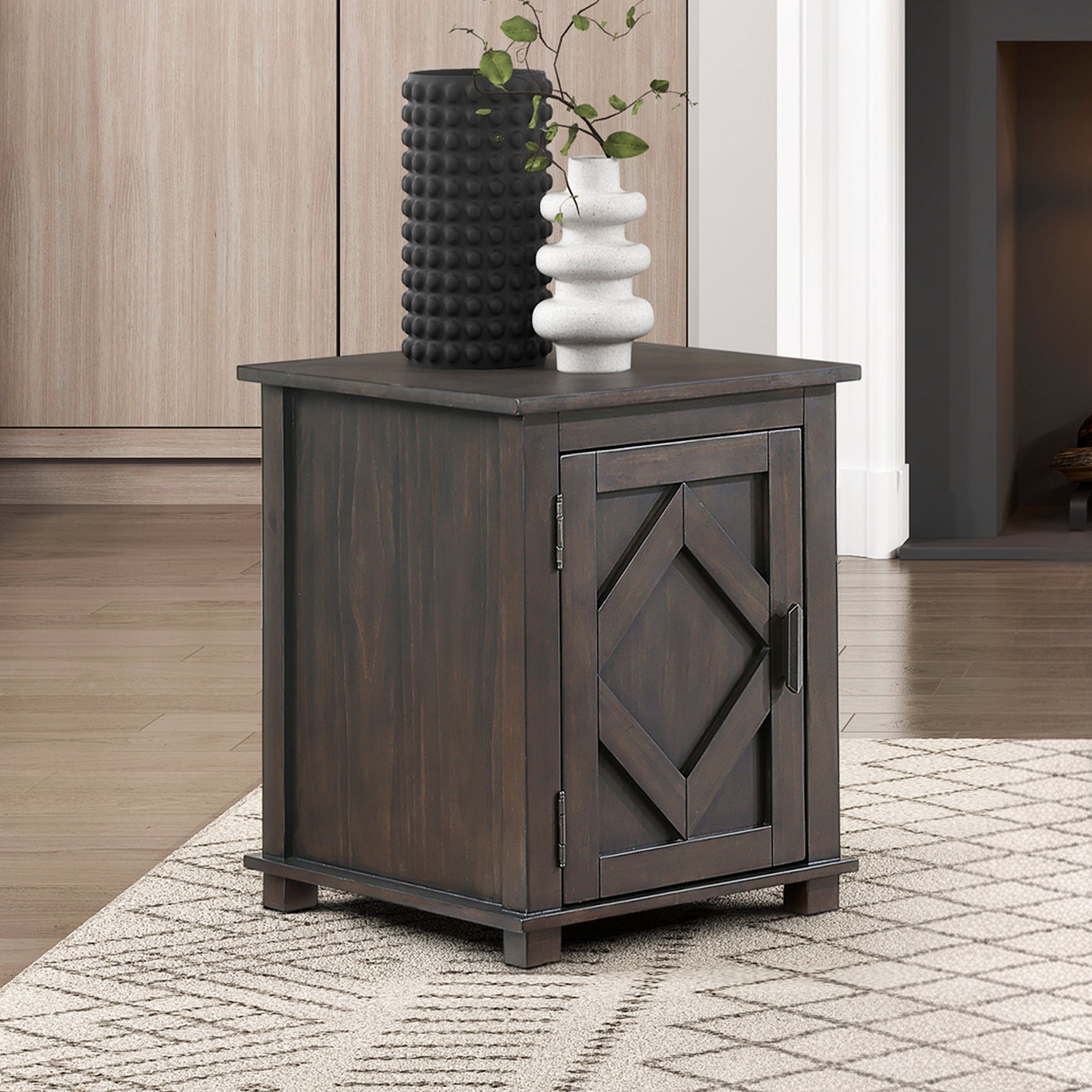 OakvillePark Lior Wooden Chairside Table with Cabinet Storage, Brown