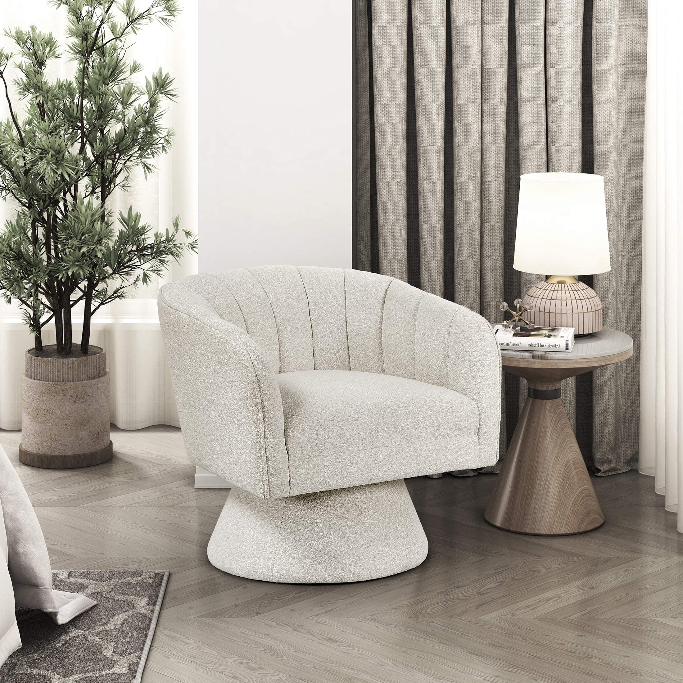 OakvillePark Liora Vale Boucle Swivel Barrel Chair, Beige