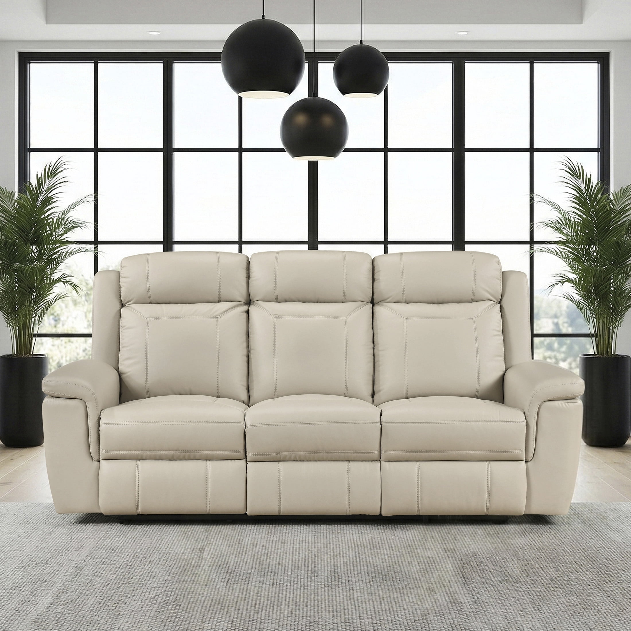 OakvillePark Livaro Leather Match Manual Double Reclining Sofa, Beige