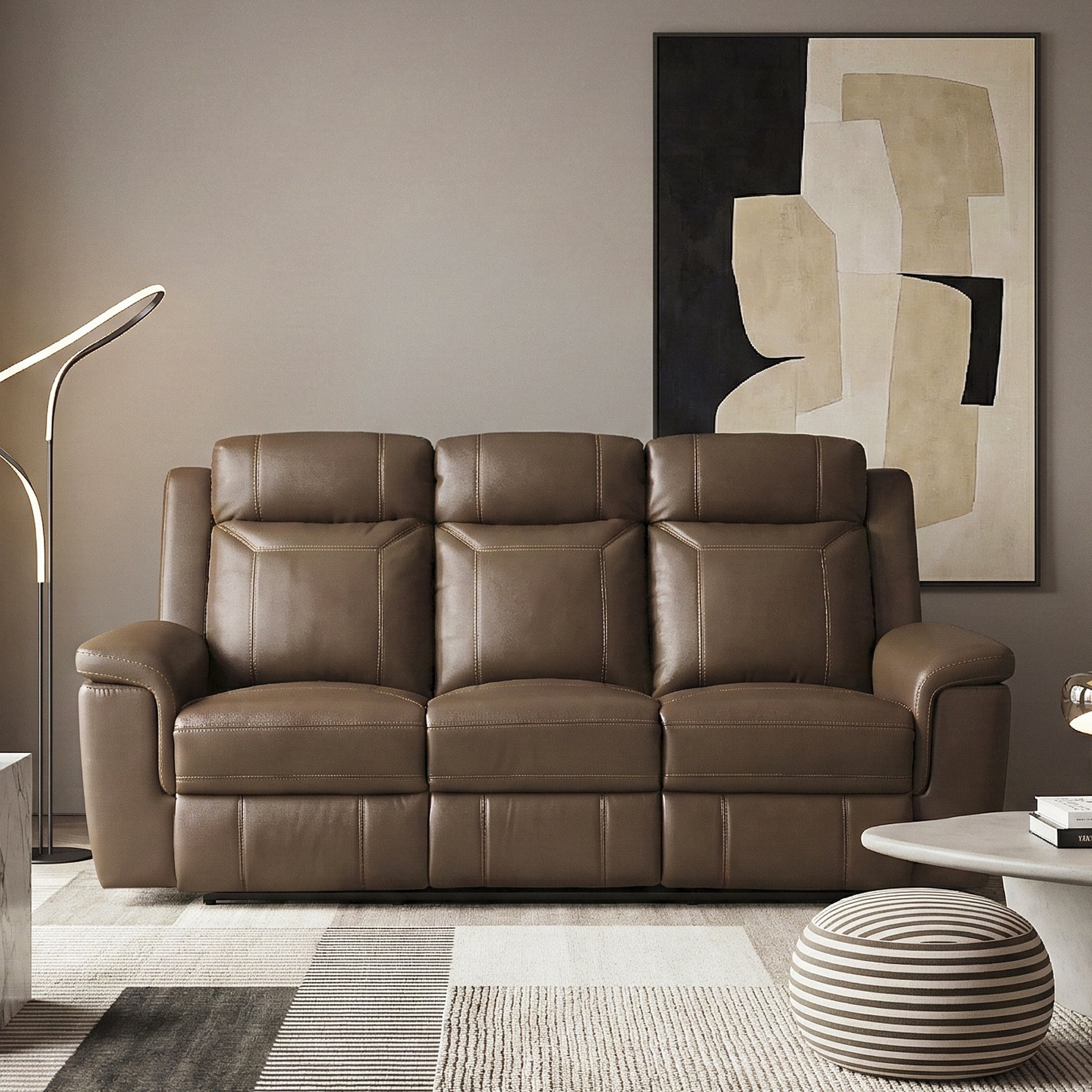 OakvillePark Livaro Leather Match Manual Double Reclining Sofa, Camel