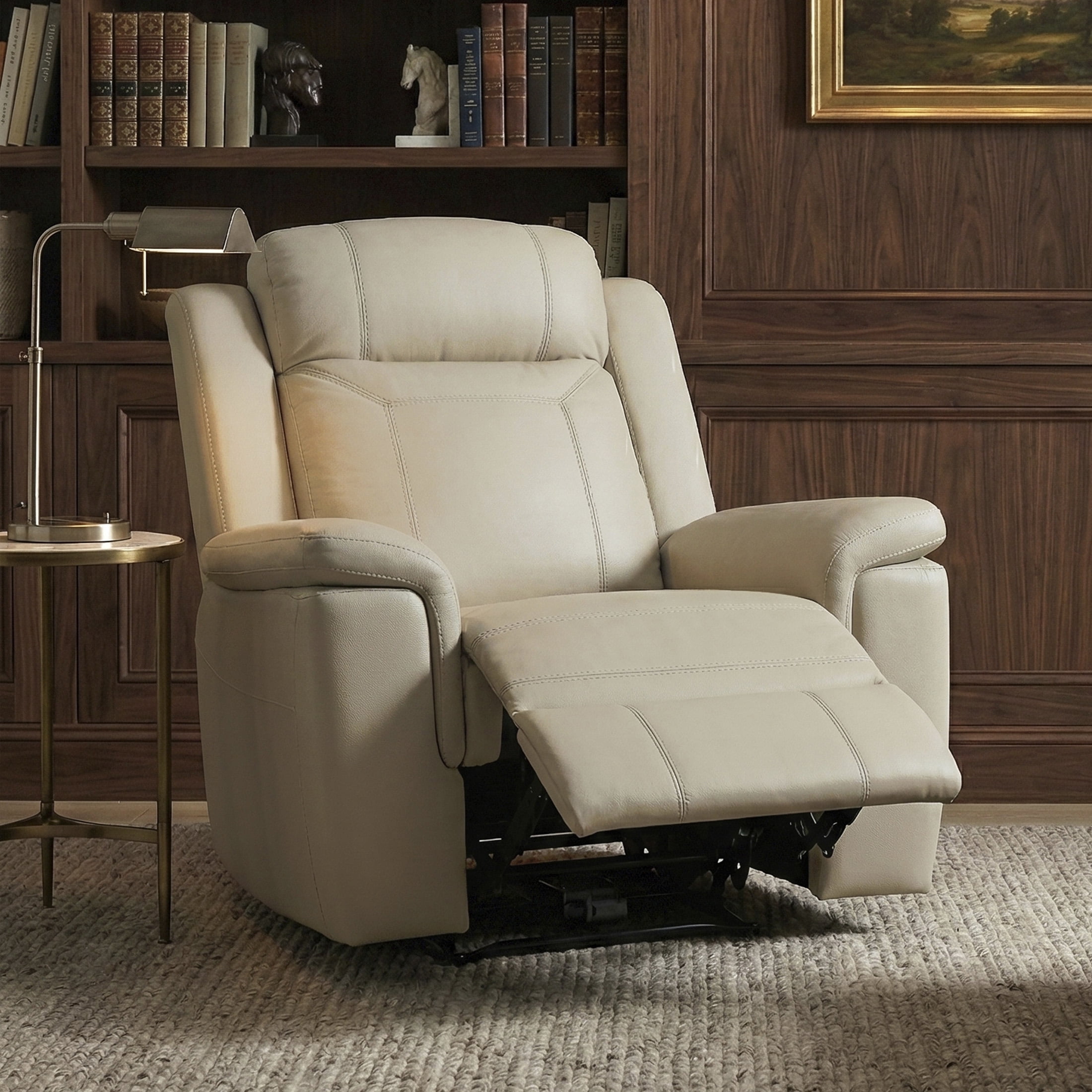 OakvillePark Livaro Leather Match Manual Reclining Chair, Beige