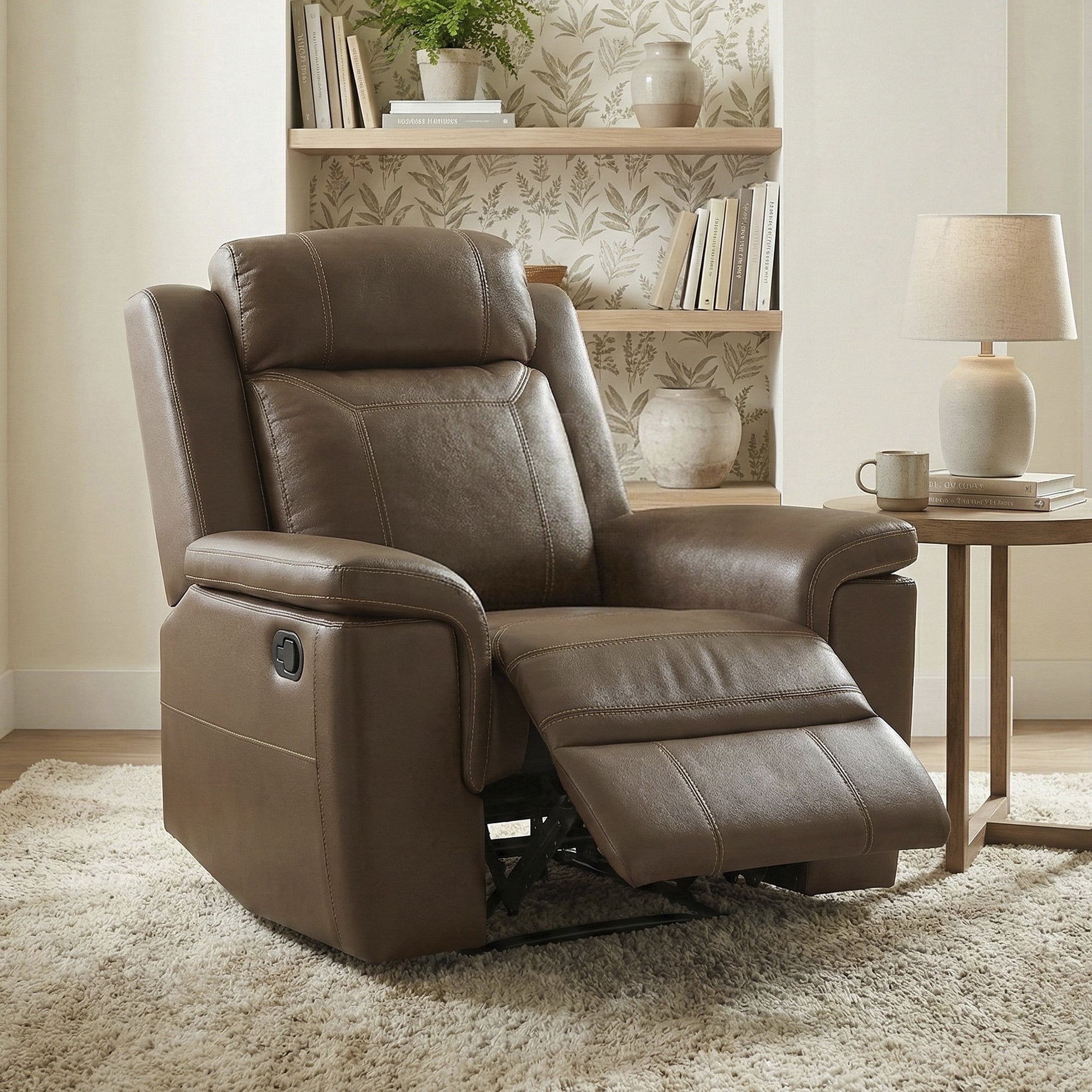 OakvillePark Livaro Leather Match Manual Reclining Chair, Camel