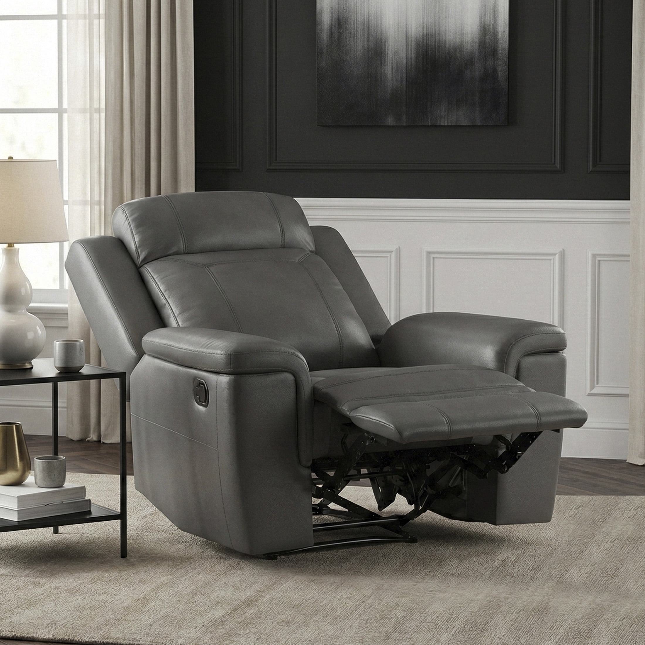 OakvillePark Livaro Leather Match Manual Reclining Chair, Dark Gray
