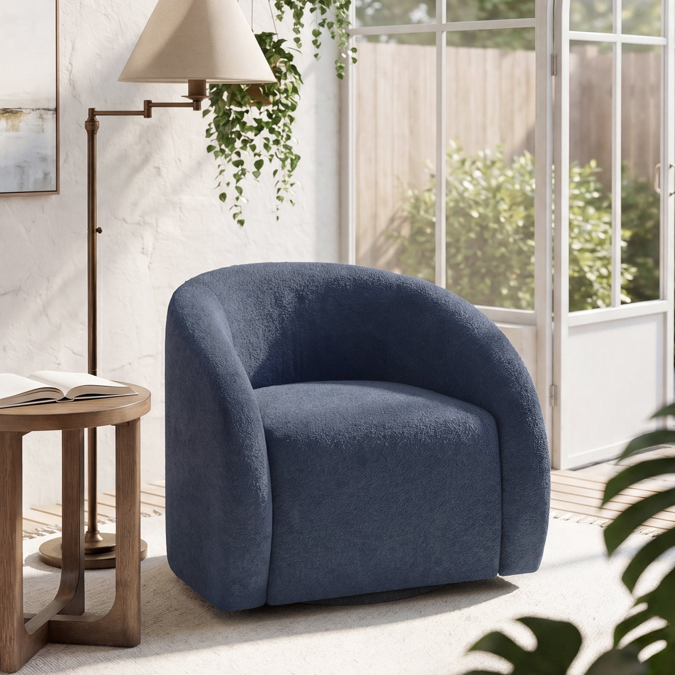 OakvillePark Lomi Contemporary Microfiber Swivel Chair, Blue