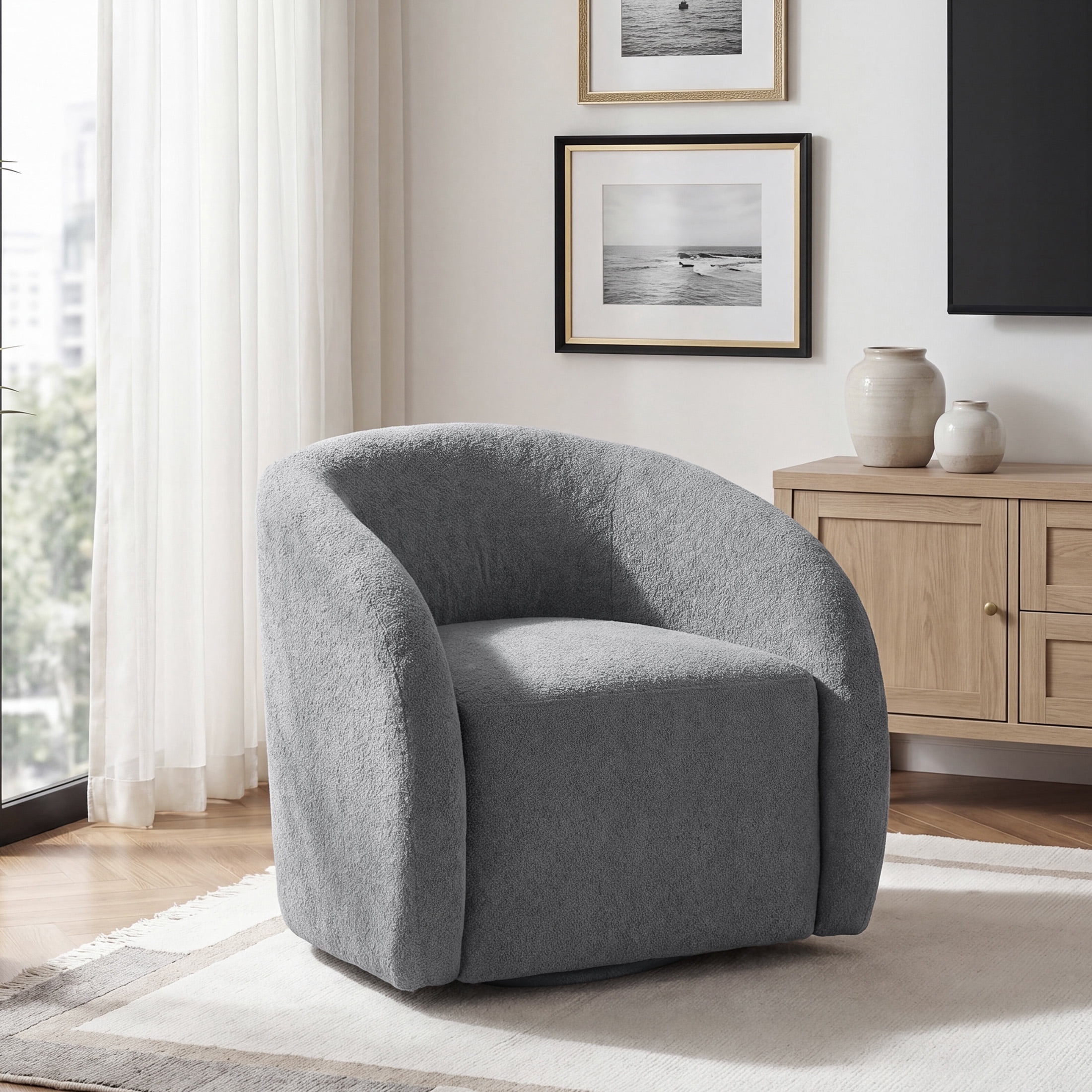OakvillePark Lomi Contemporary Microfiber Swivel Chair, Dark Gray