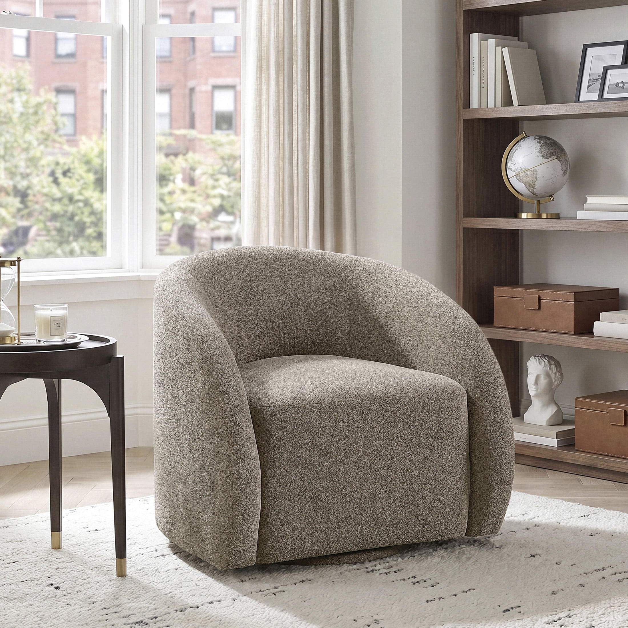 OakvillePark Lomi Contemporary Microfiber Swivel Chair, Grayish Brown