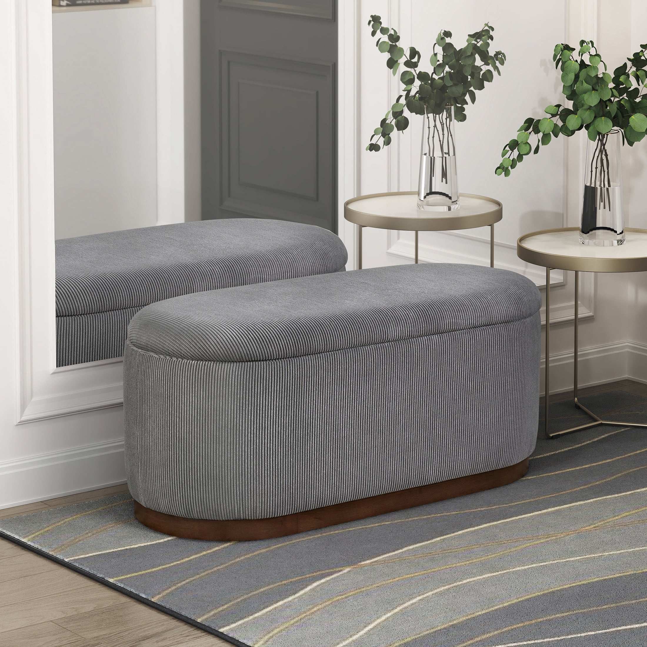 OakvillePark Lornwell Corduroy Lift Top Storage Bench, Gray