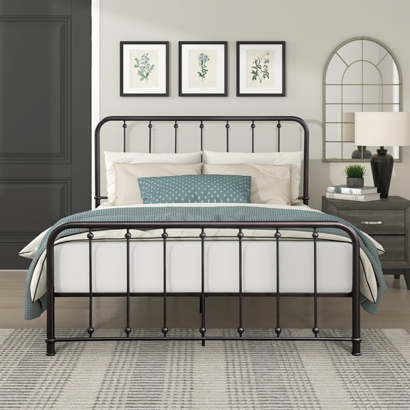 OakvillePark Lowden Vertical-Slat Metal Platform Bed, Queen, Dark Bronze