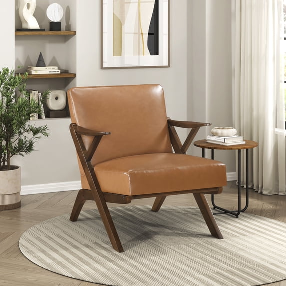 OakvillePark Loxbury Faux Leather Accent Chair, Brown/Brown Wood
