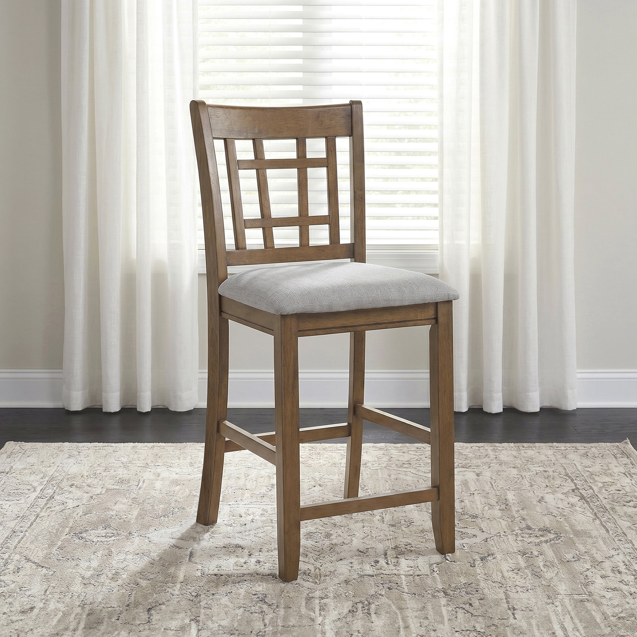 OakvillePark Lume Farmhouse Lattice Back Counter Height Chair, Light Gray/Brown (Set of 2)