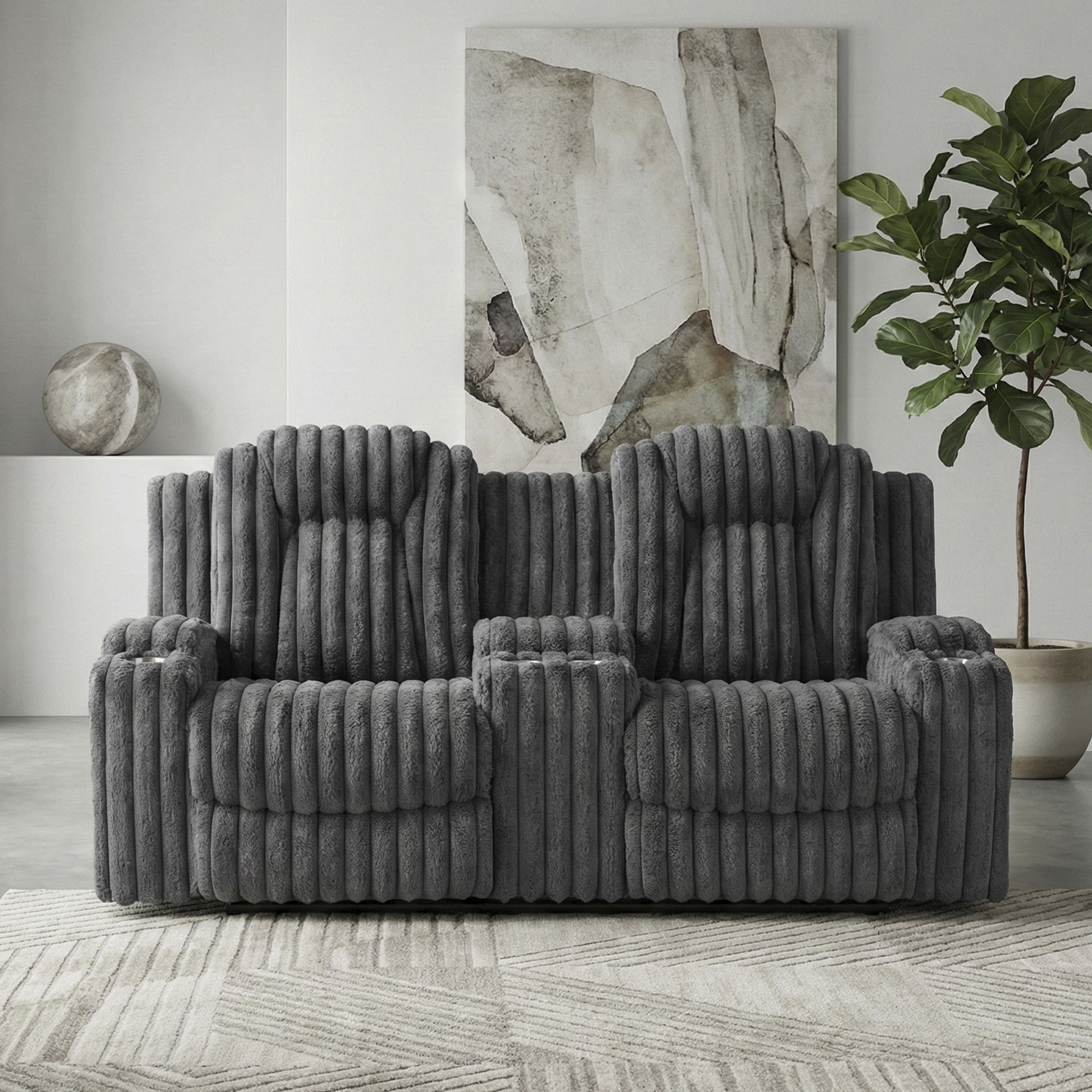 OakvillePark Lumora Corduroy Manual Double Reclining Love Seat with Center Console and Cup Holders, Dark Gray