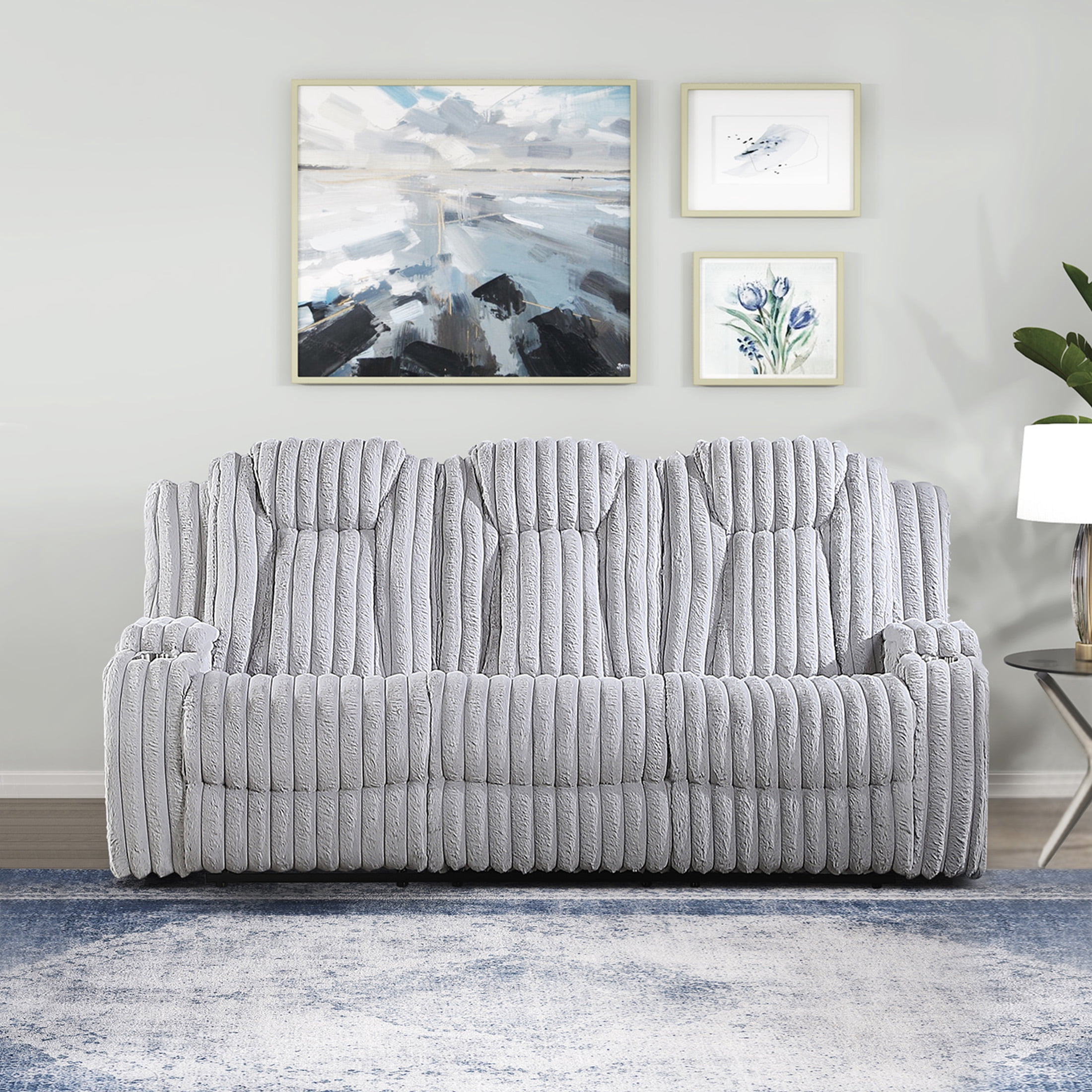 OakvillePark Lumora Corduroy Manual Double Reclining Sofa with Cup Holders, Light Gray