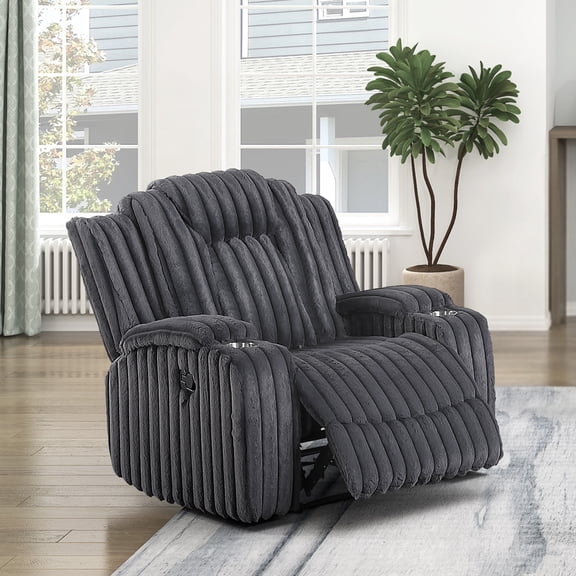 OakvillePark Lumora Corduroy Manual Reclining Chair with Cup Holders, Dark Gray
