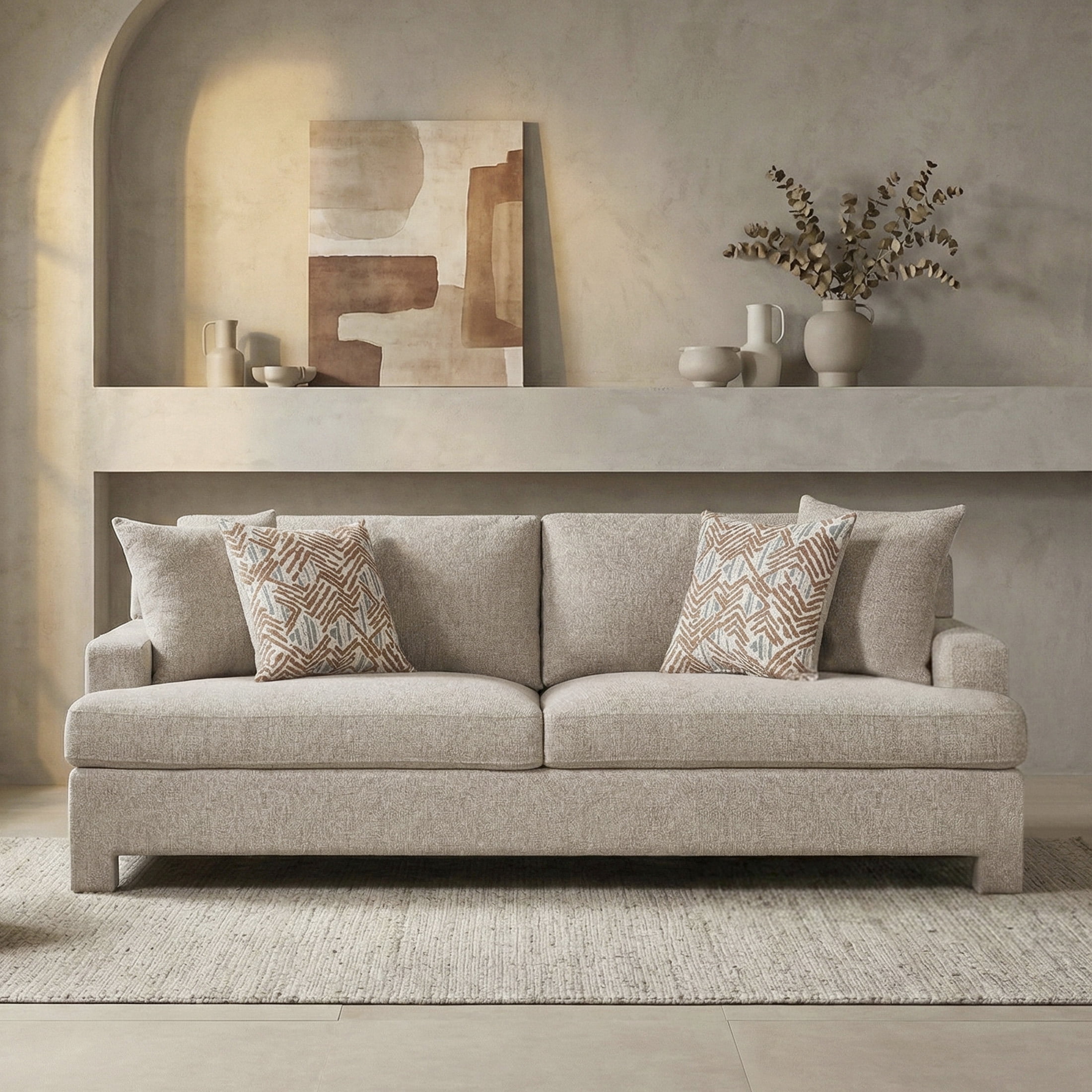 OakvillePark Luxora Chenille Sofa with 2 Pillows, Taupe