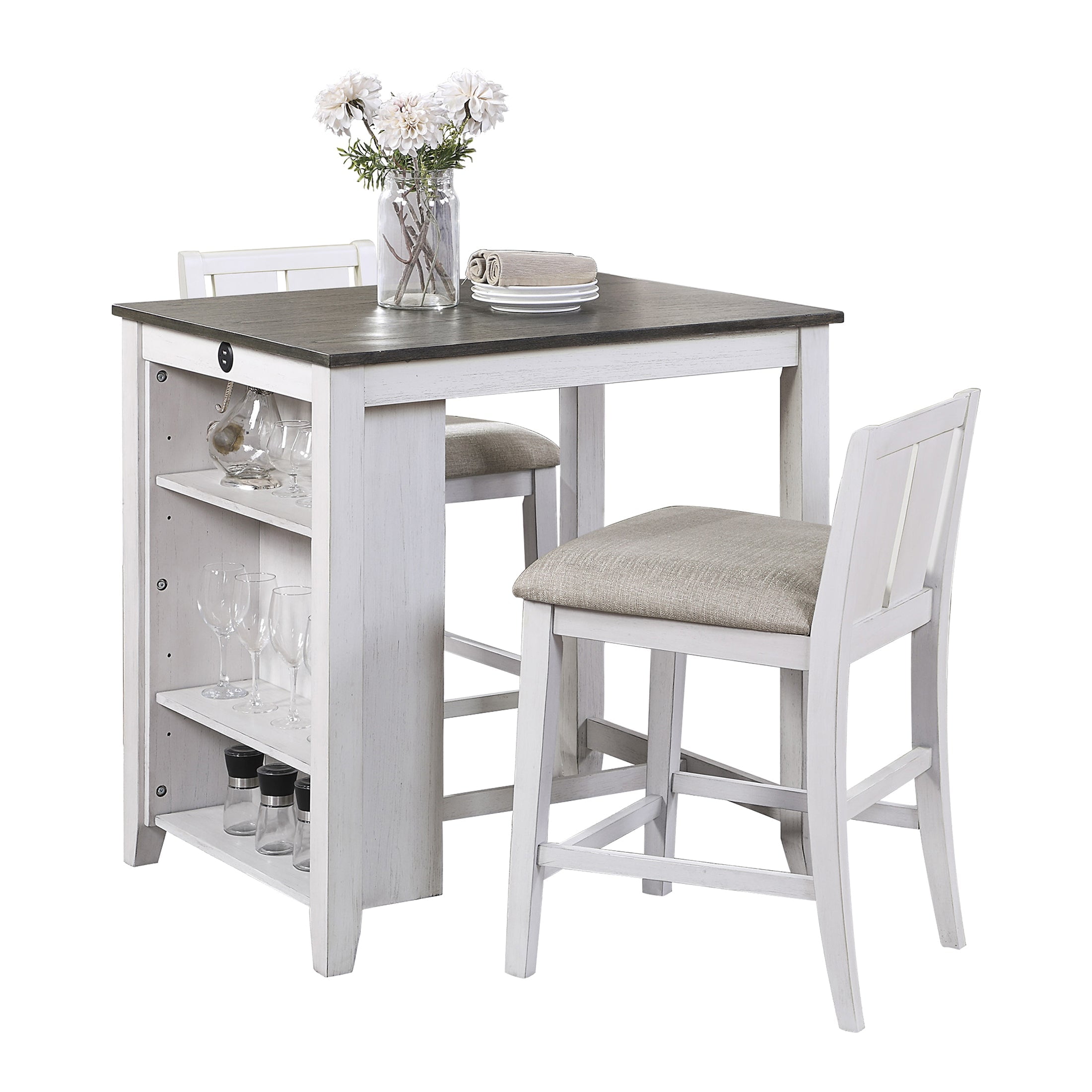 OakvillePark Malbons 3-Piece Pack Counter Height Dining Set, Gray/White