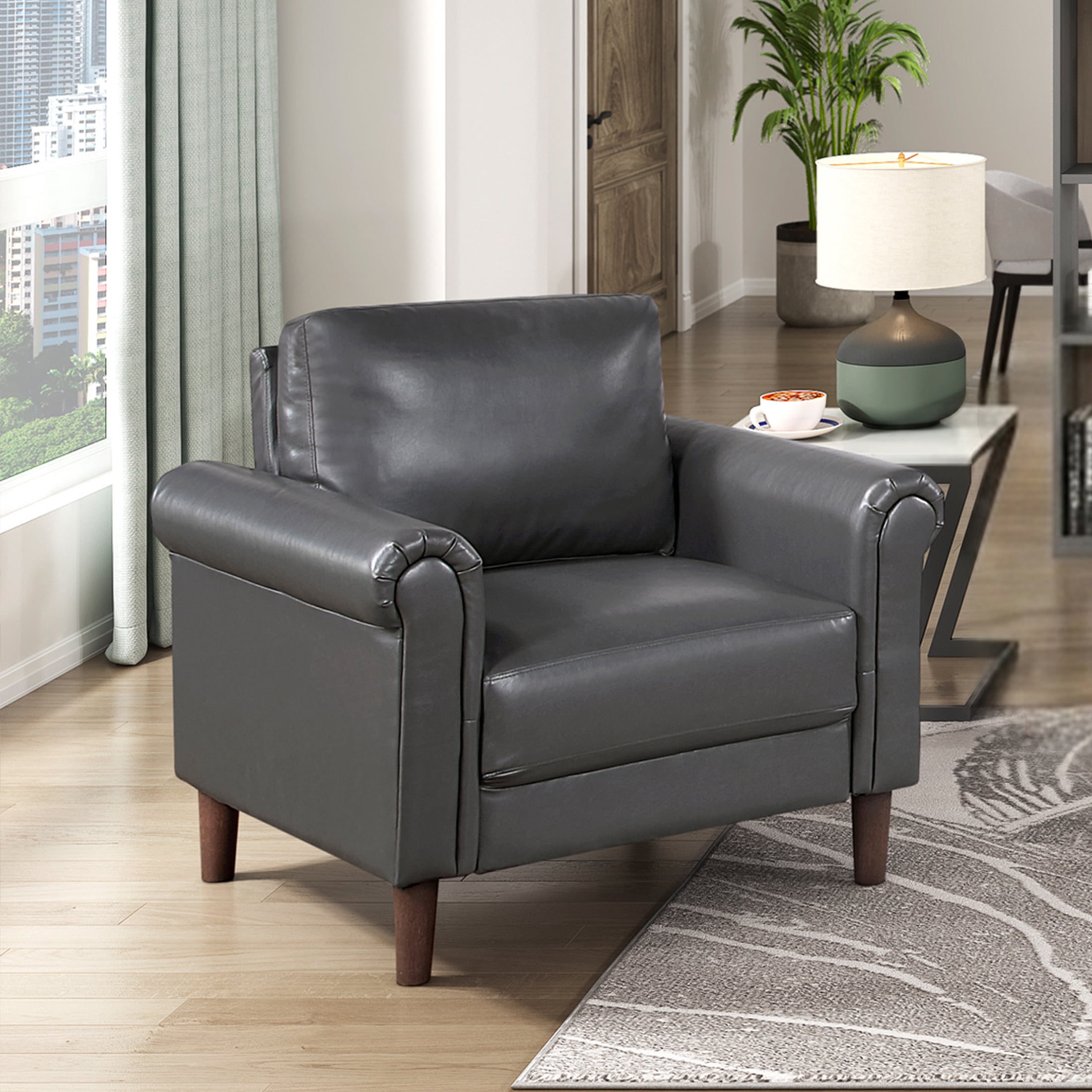 OakvillePark Marlinth Faux Leather Chair, Dark Gray