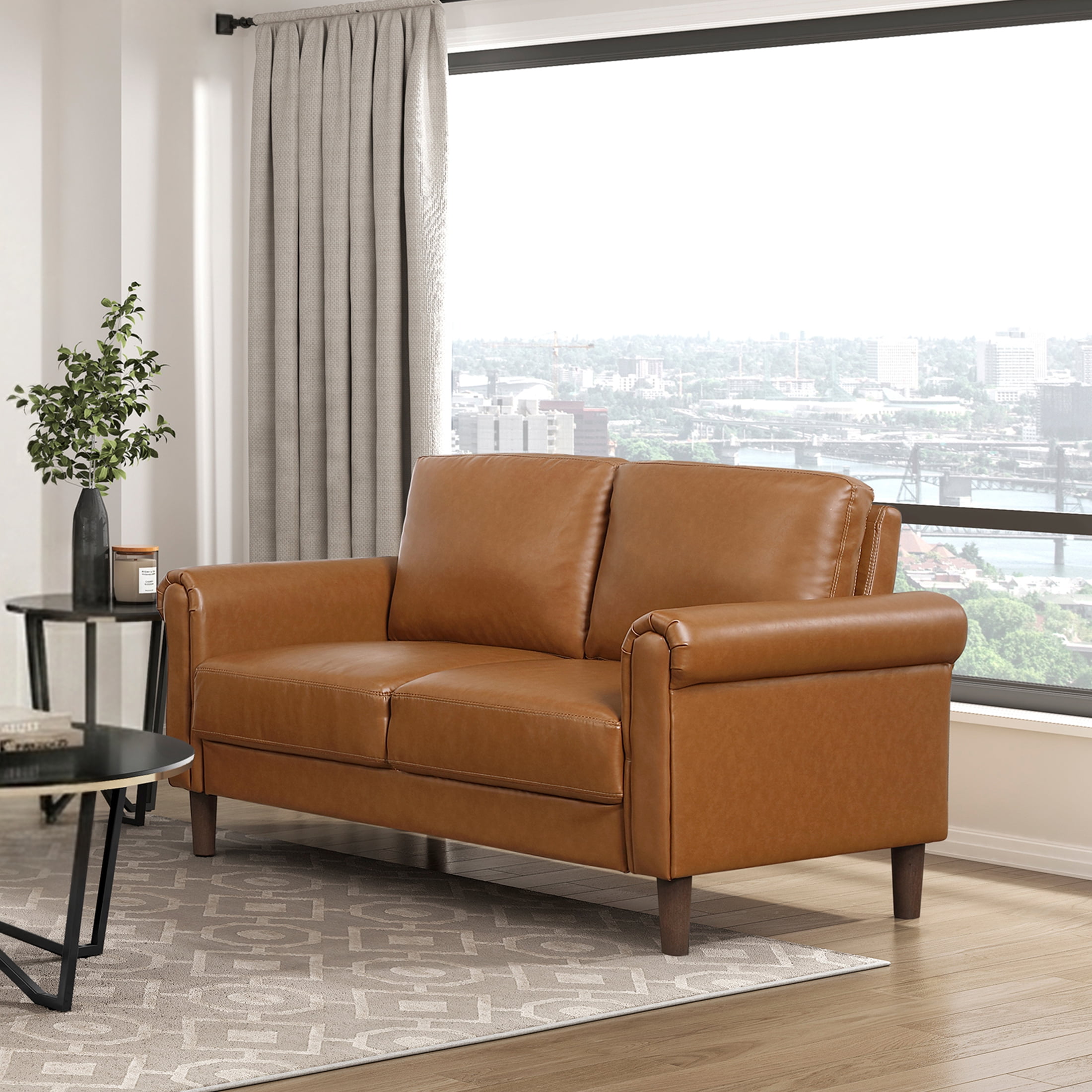 OakvillePark Marlinth Faux Leather Loveseat, Brown