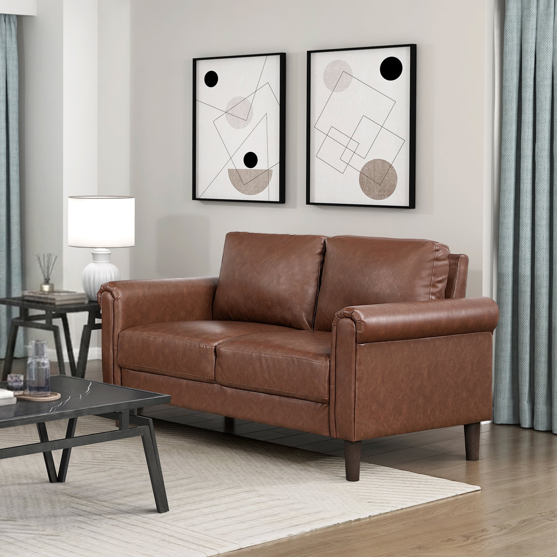 OakvillePark Marlinth Faux Leather Loveseat, Chocolate