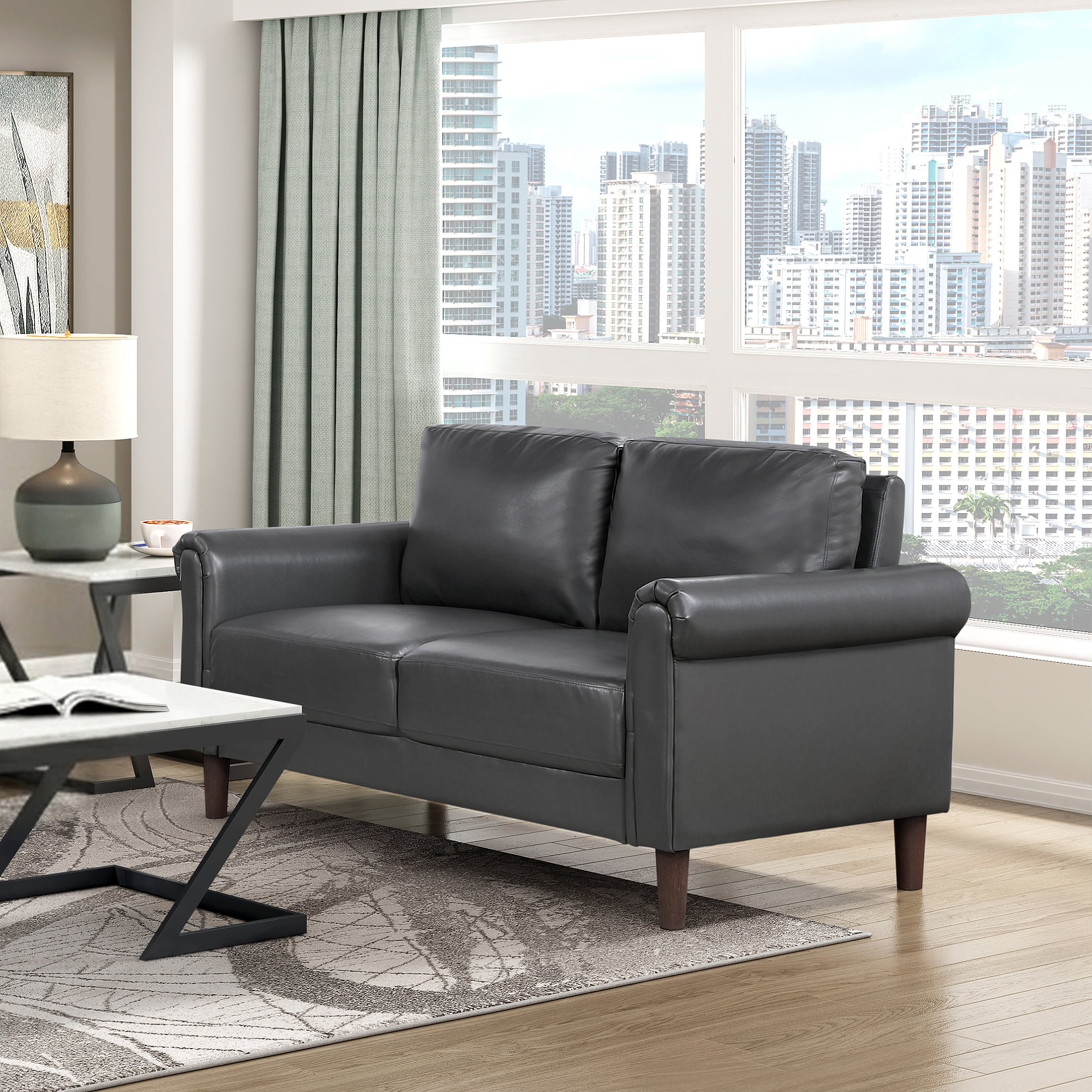 OakvillePark Marlinth Faux Leather Loveseat, Dark Gray