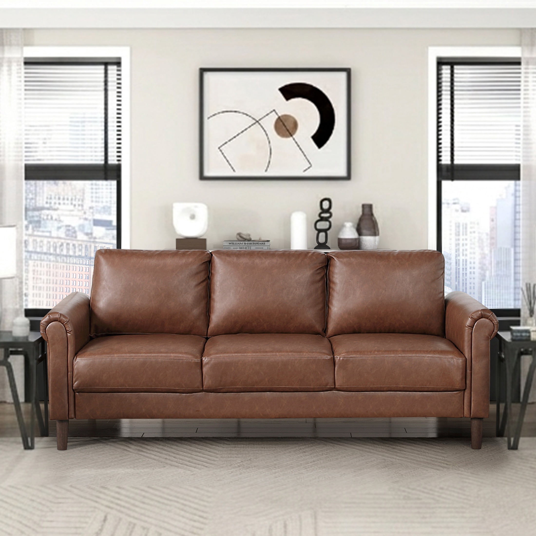 OakvillePark Marlinth Faux Leather Sofa, Chocolate