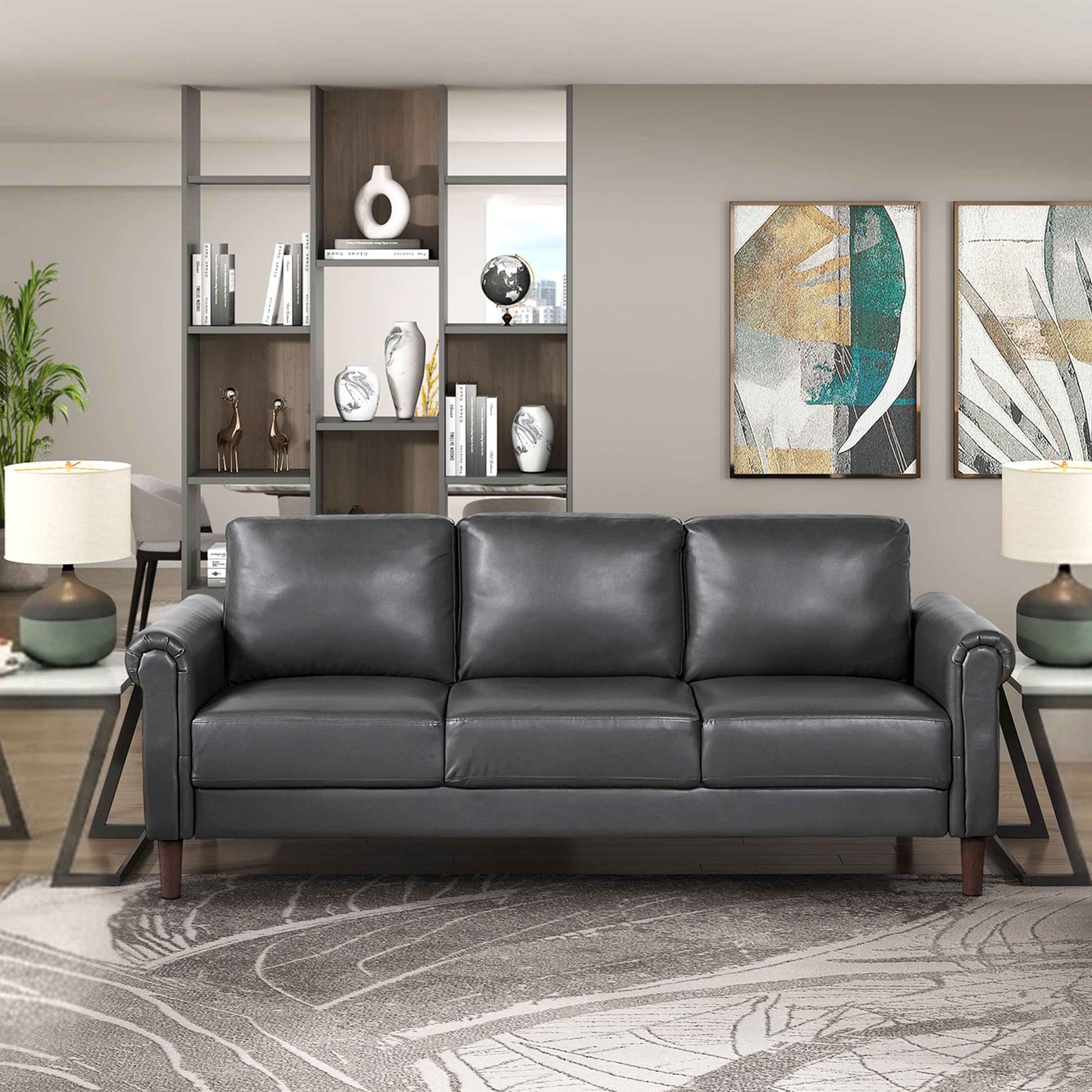 OakvillePark Marlinth Faux Leather Sofa, Dark Gray