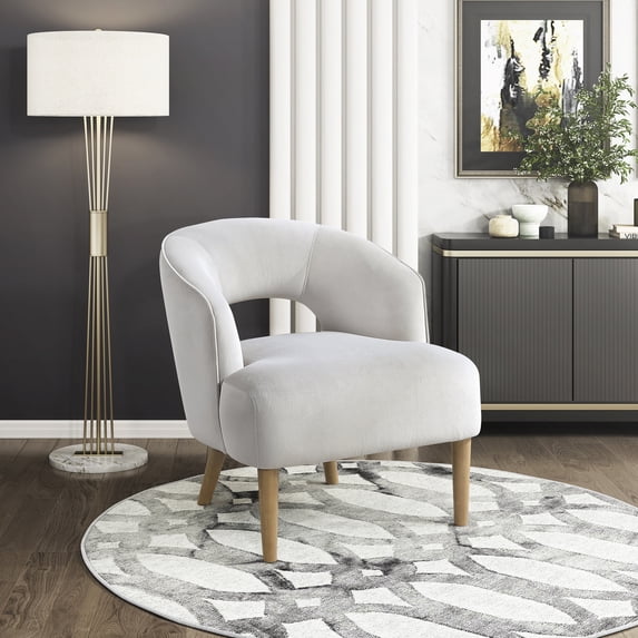 OakvillePark Mirawood Velvet Barrel Accent Chair, Gray