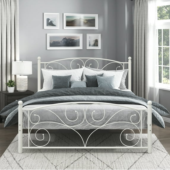 OakvillePark Miter Open-Frame Metal Platform Bed, Full, White
