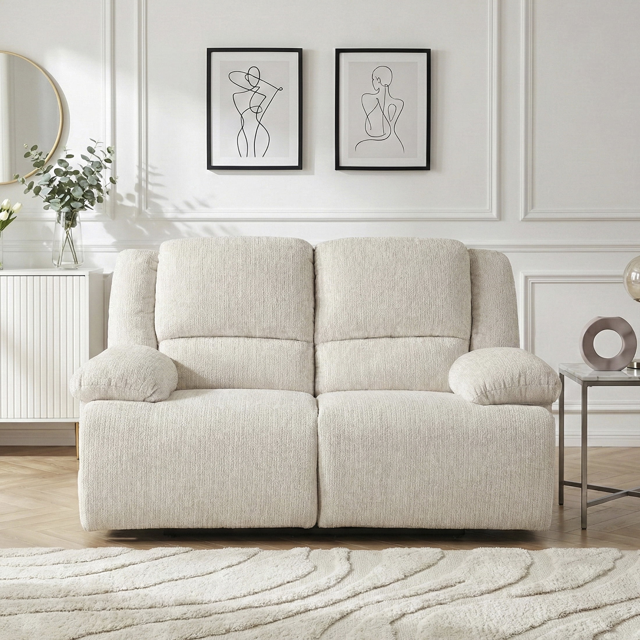 OakvillePark Modenza Microfiber Manual Double Reclining Love Seat, Vanilla-Beige