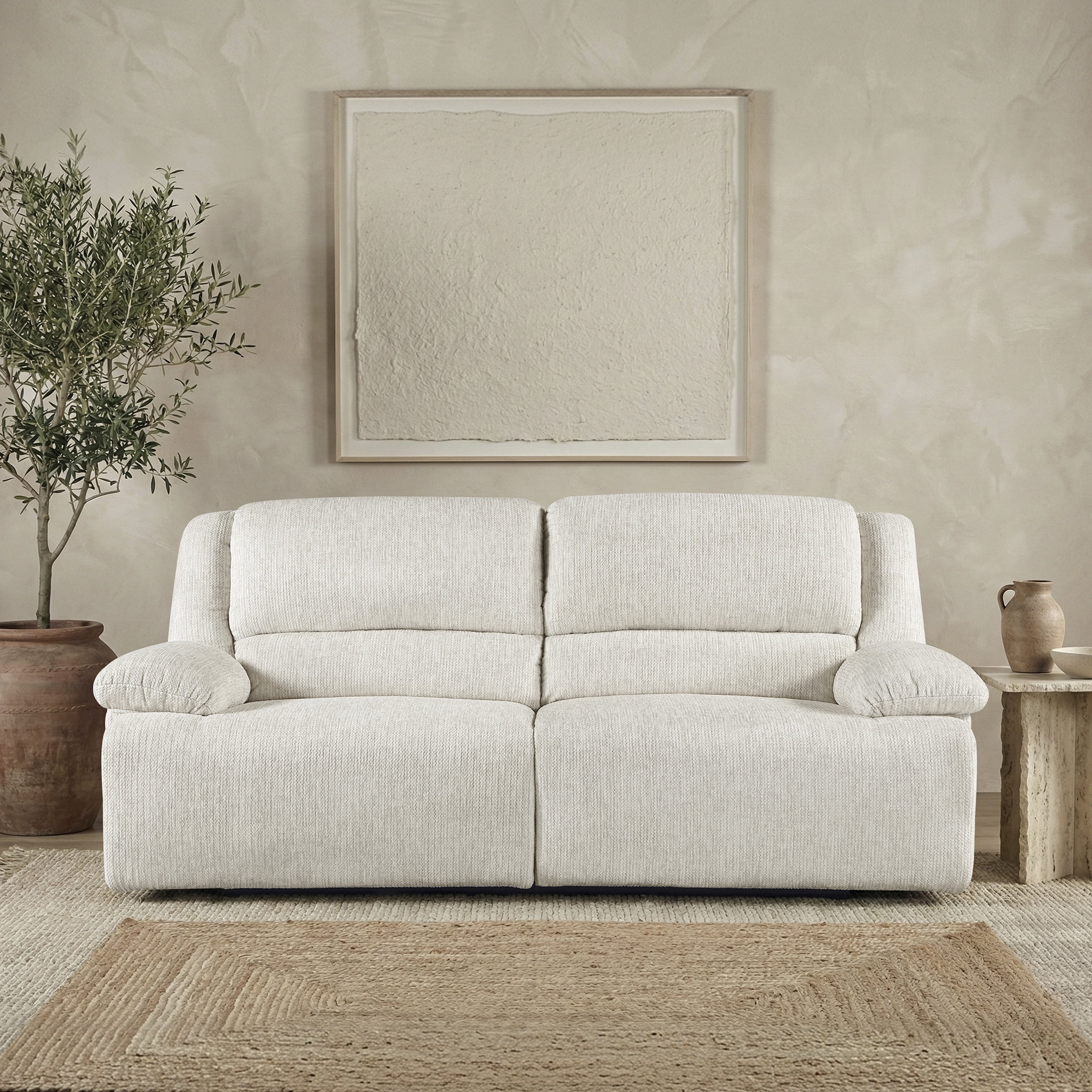 OakvillePark Modenza Microfiber Manual Double Reclining Sofa, Vanilla-Beige