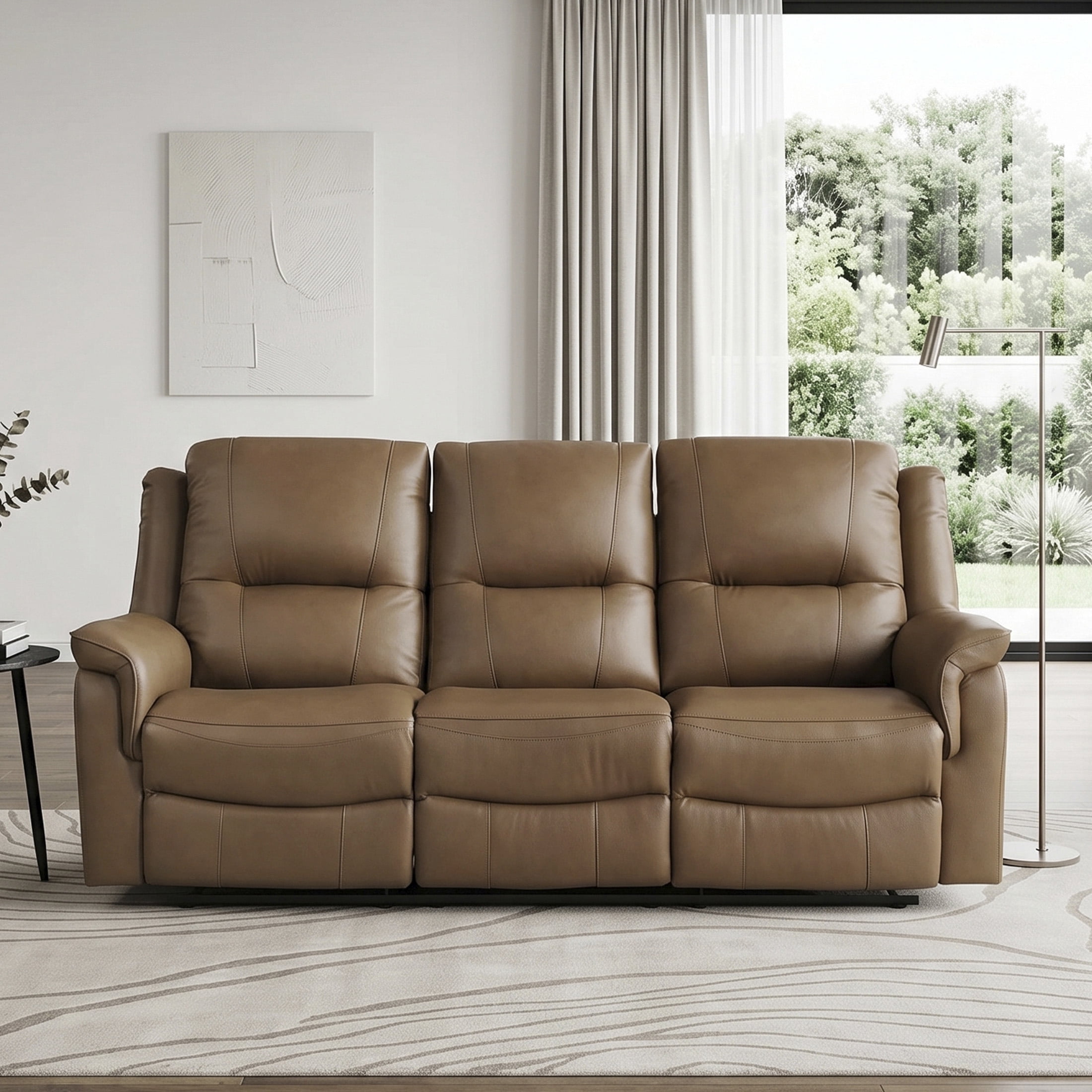 OakvillePark Monterra Leather Match Power Double Reclining Sofa, Brown