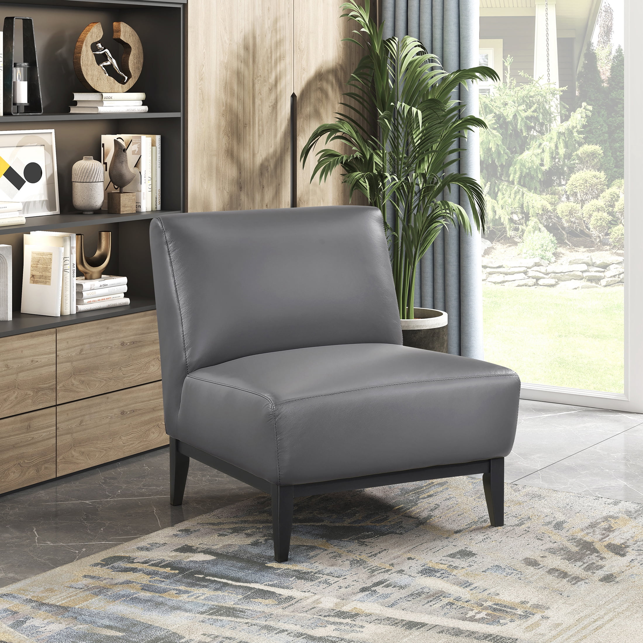 OakvillePark Mossmere Leather Accent Chair, Dark Gray